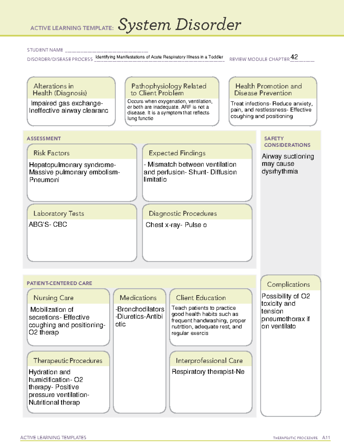 Identifying Manifestations of Acute Respiratory Illness in a Toddler ...