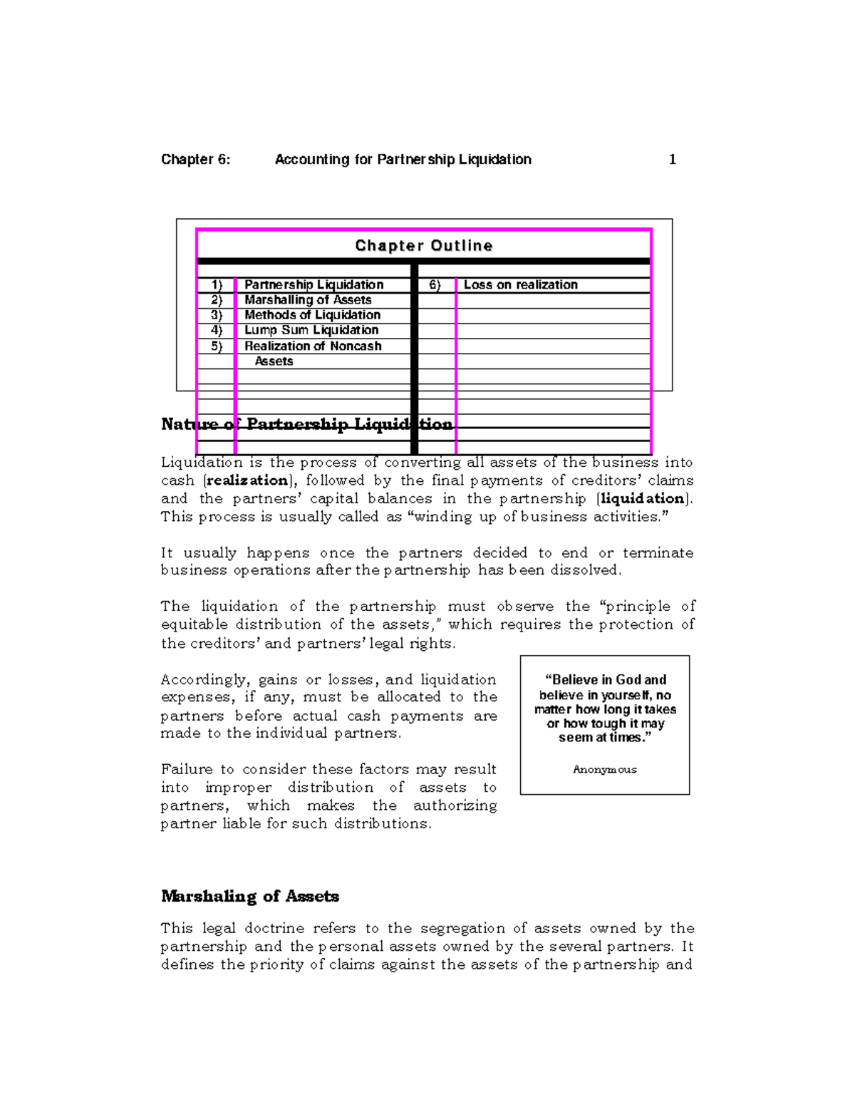 Partnership Liquidation Reading Material - Chapter 6: Accounting for ...