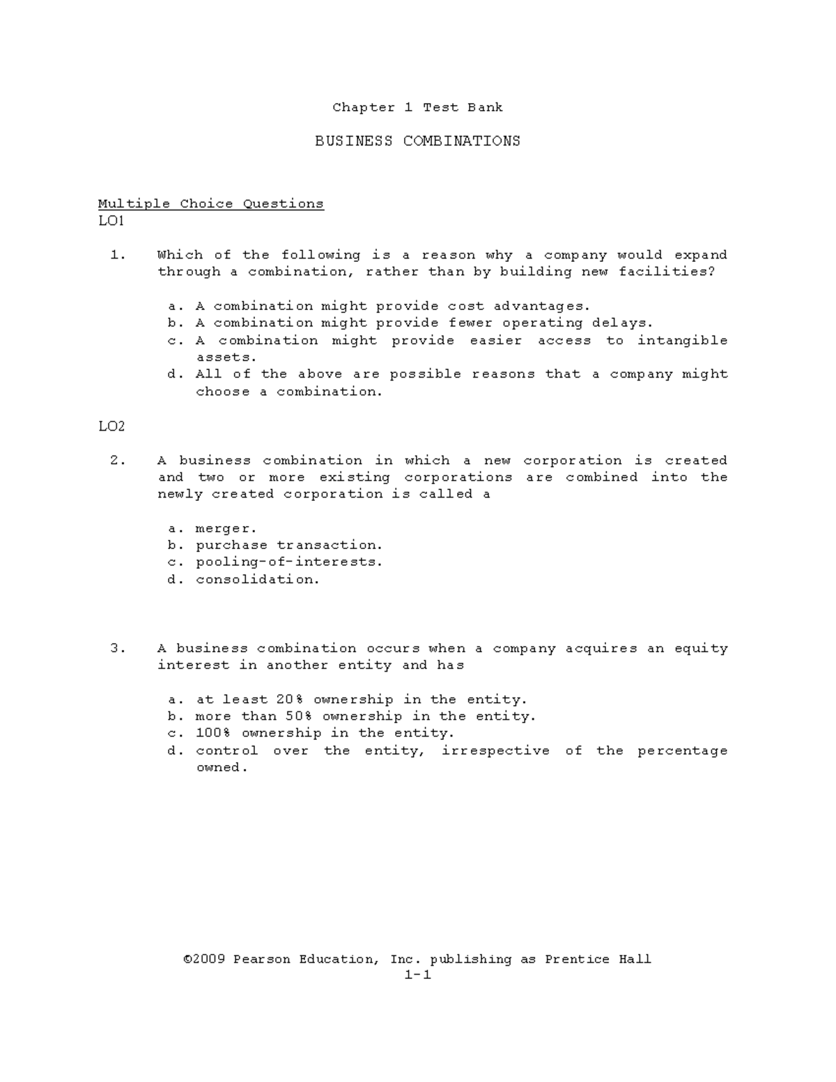 Business Combinations 1 - ©2009 Pearson Education, Inc. publishing as ...