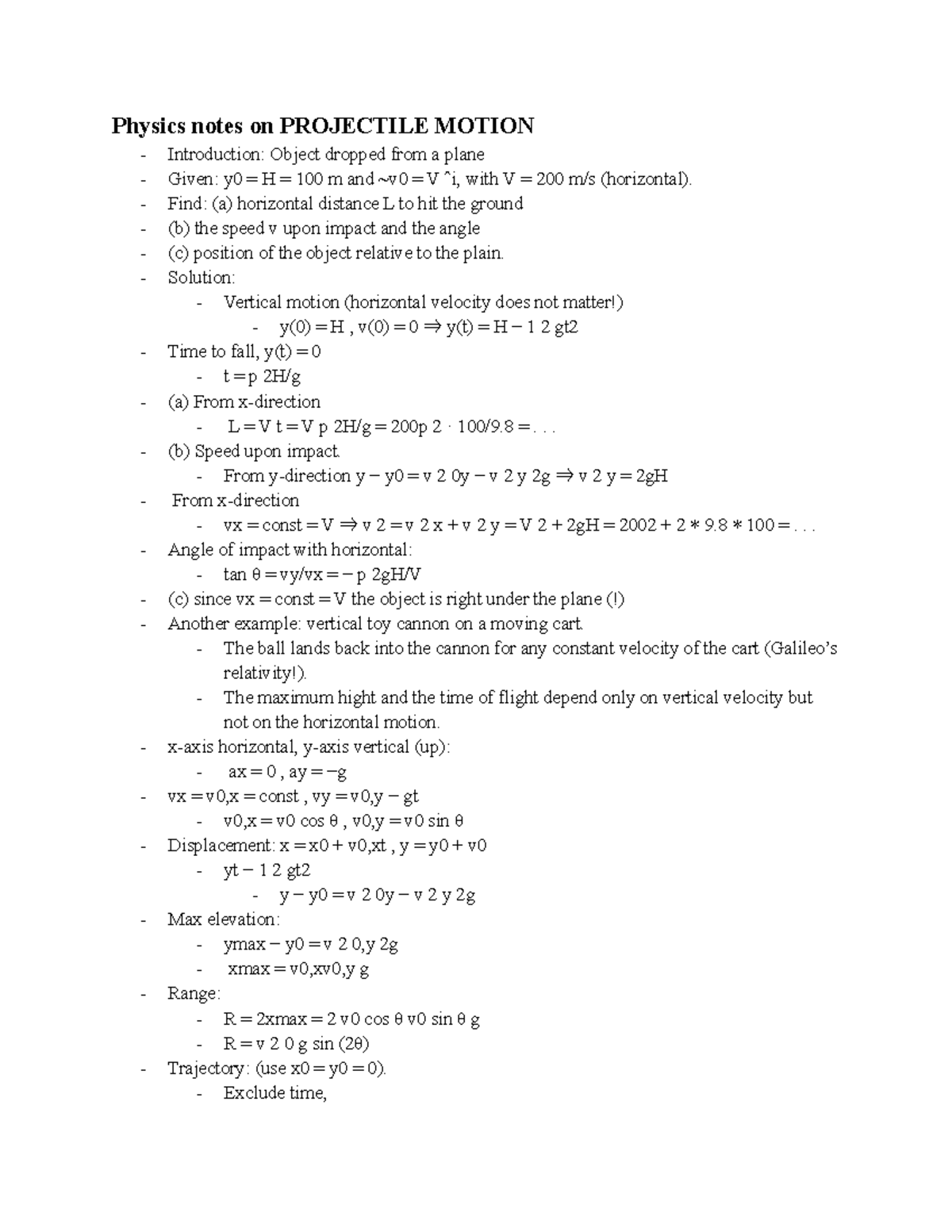 physics-notes-on-projectile-motion-physics-notes-on-projectile-motion