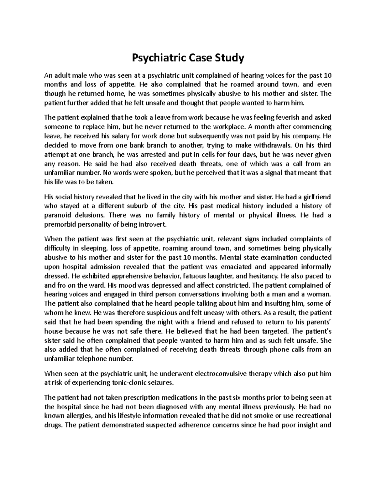 how to write a psychiatric case study