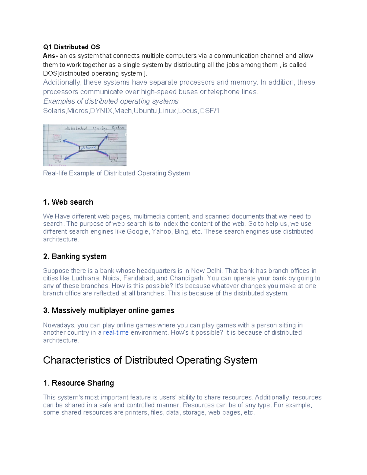 Q1 Distributed OS - Q1 Distributed OS Ans- an os system that connects ...
