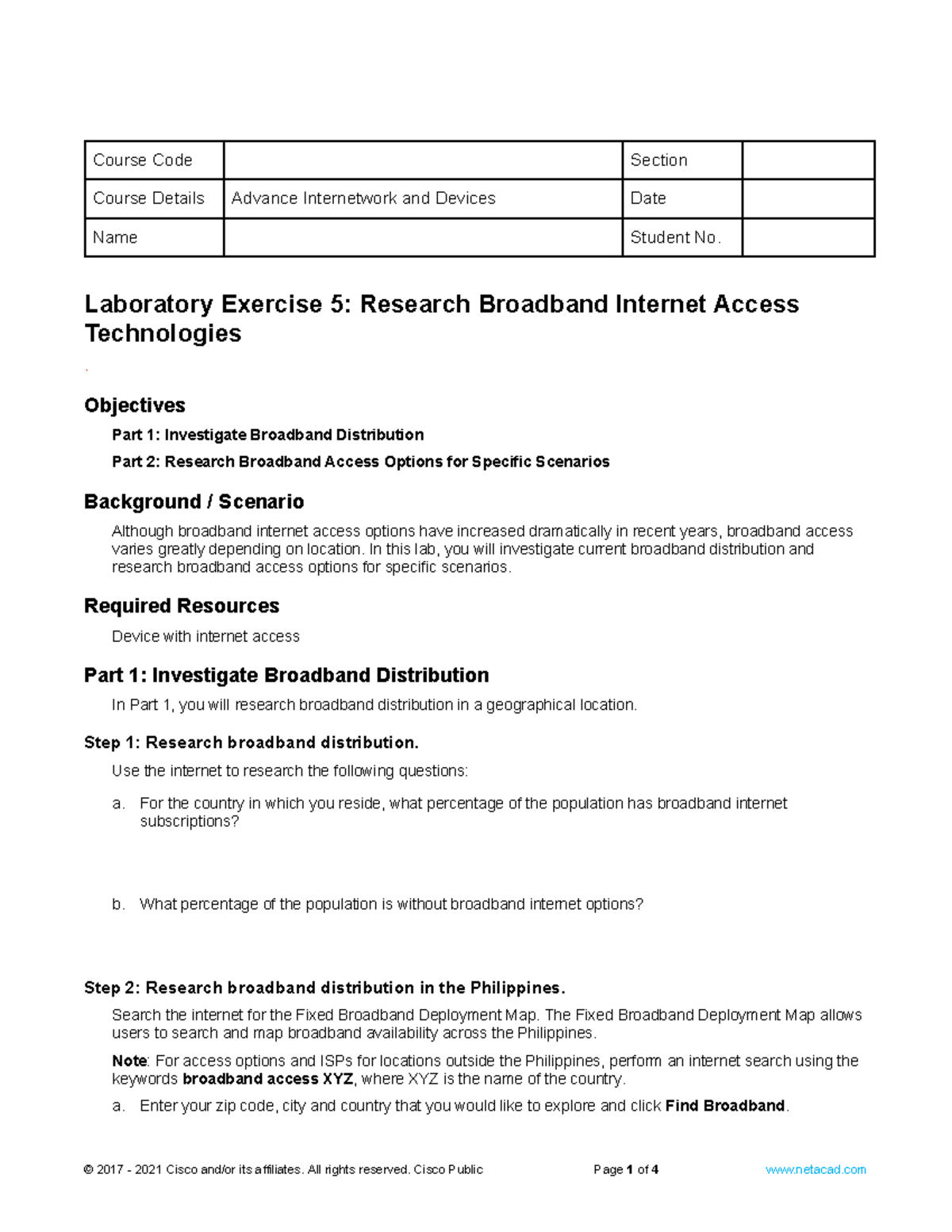 Final Laboratory Exercise 1 Research Broadband Access