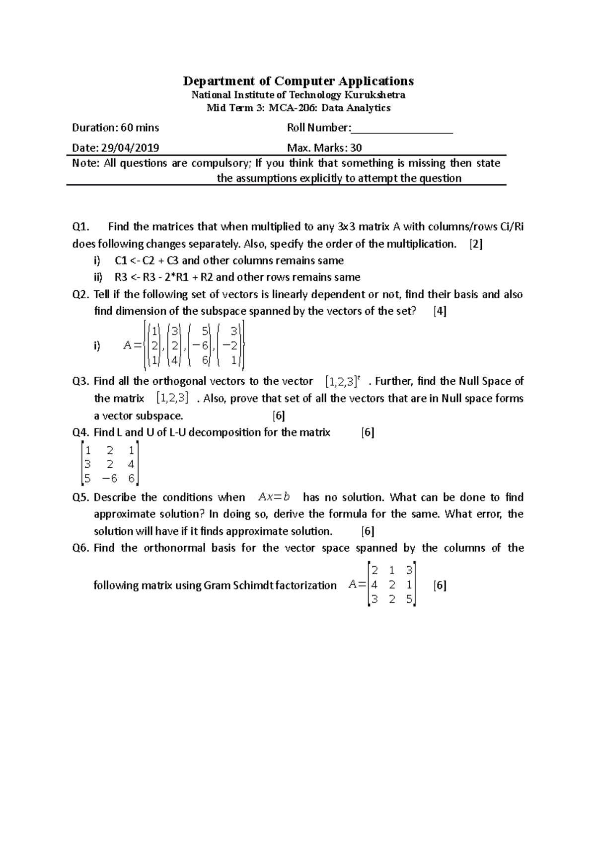 Mid 3 29 April 2019, questions - Department of Computer Applications ...