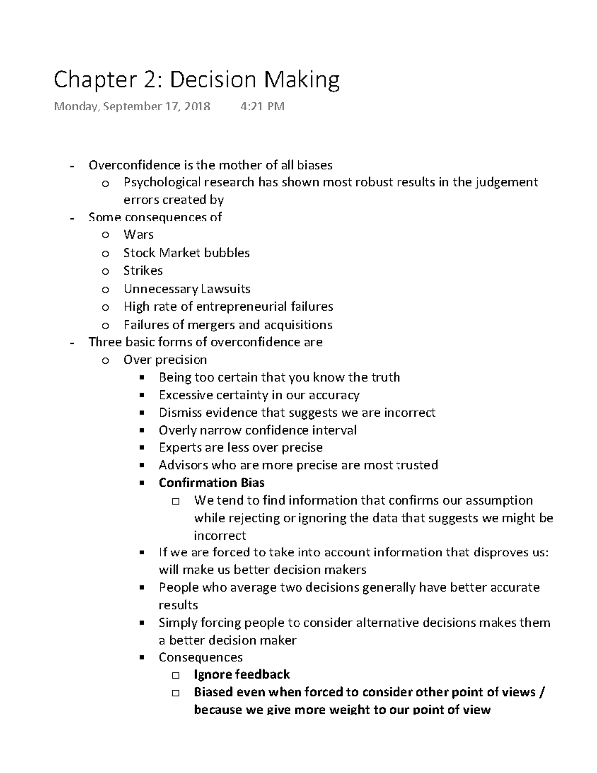 Chapter 2 Decision Making - Chapter 2: Decision Making Monday ...