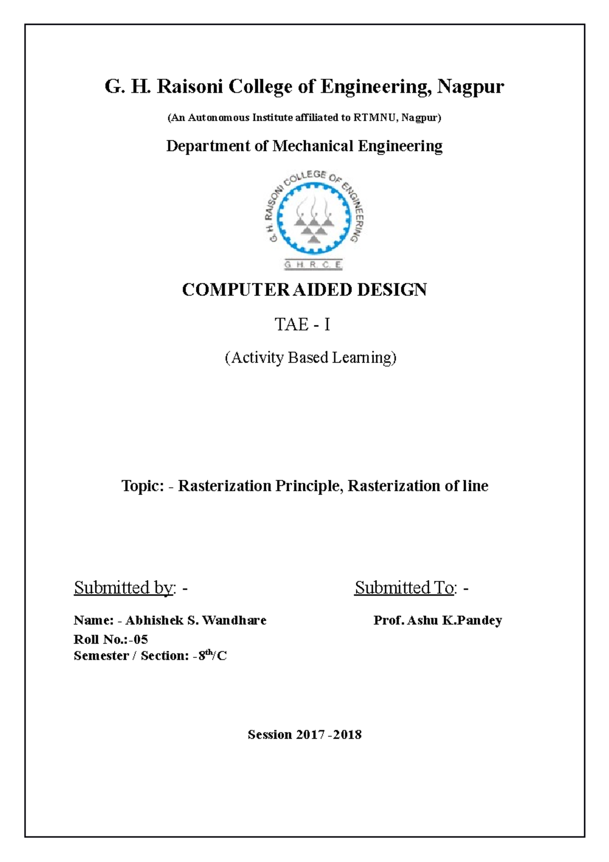 CAD TAE-1 - Reference for assignment - G. H. Raisoni College of ...
