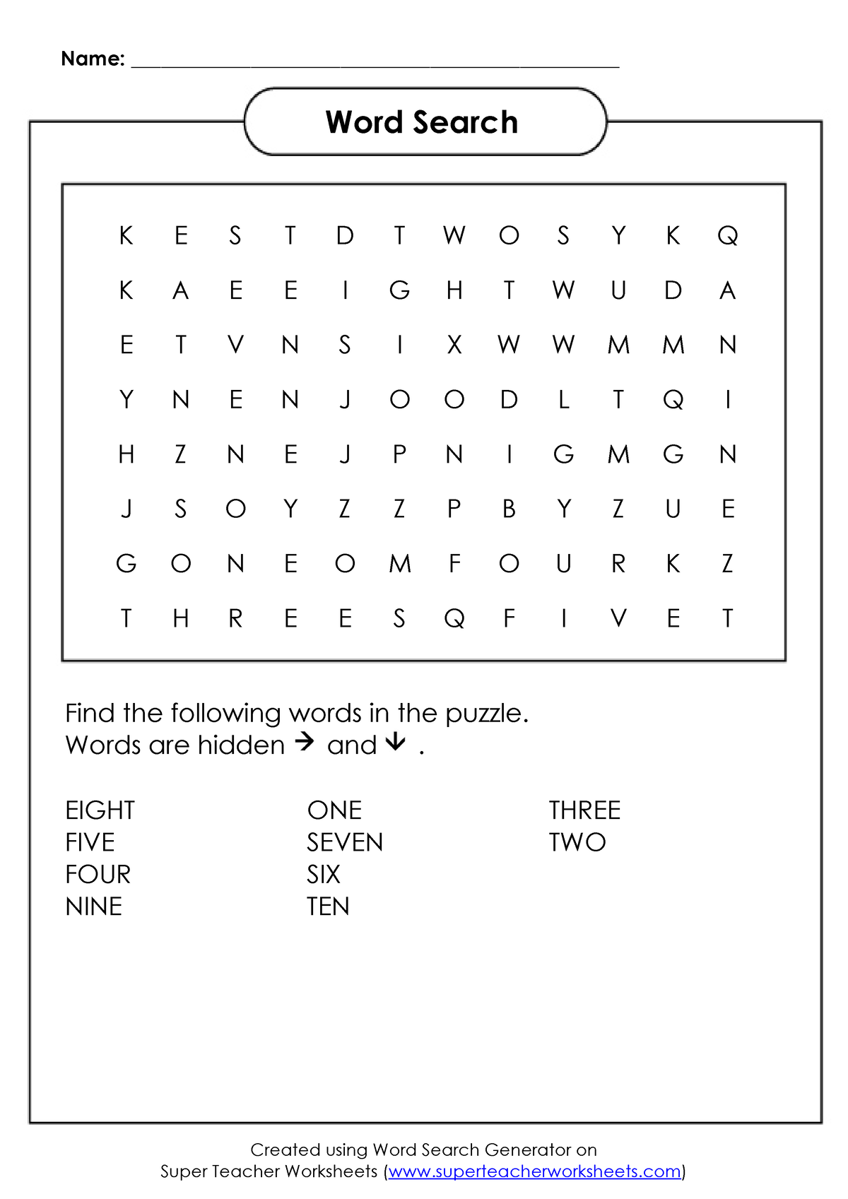 Super Teacher Worksheets Word Search - Name