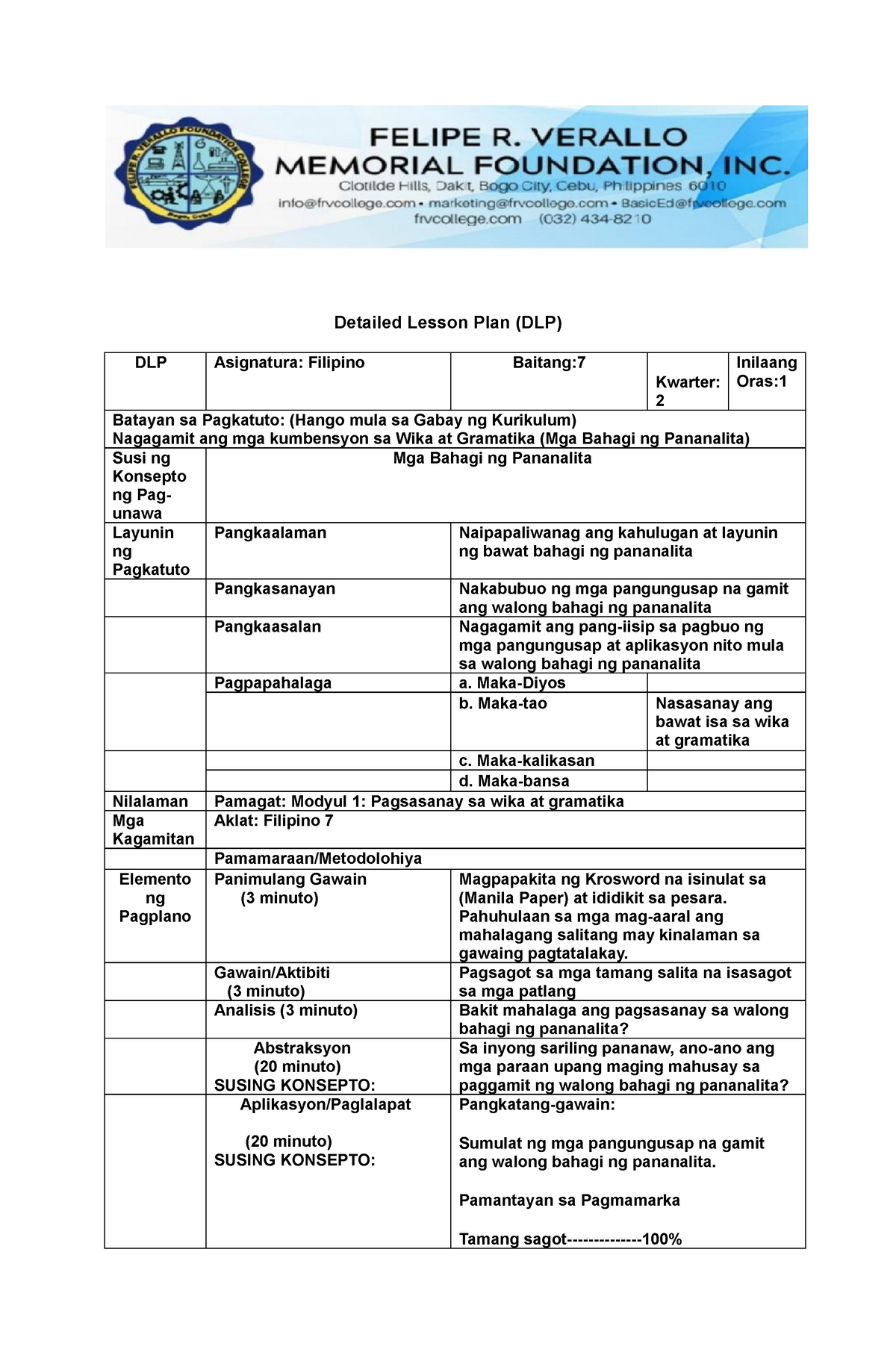 Dlp Detailed Lesson Plan Detailed Lesson Plan Dlp Dlp Asignatura Filipino Baitang 2404