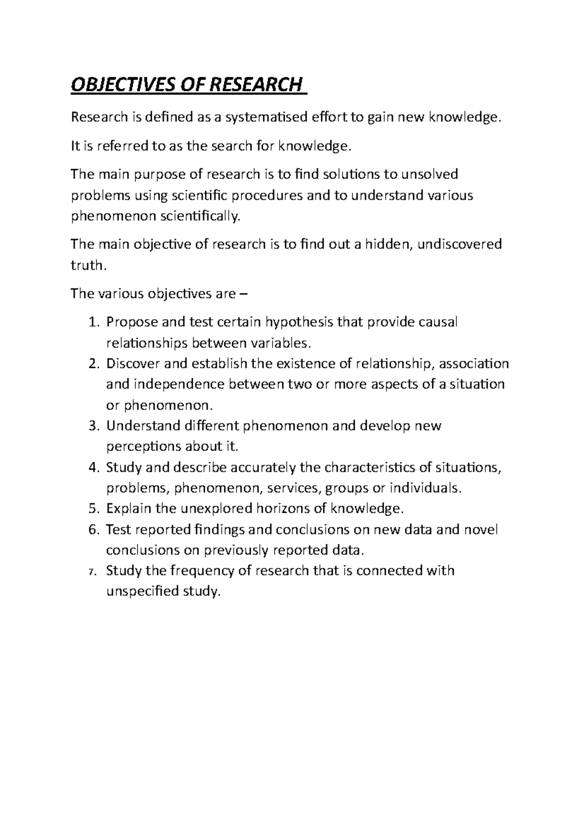 what is the main objective of a research paper