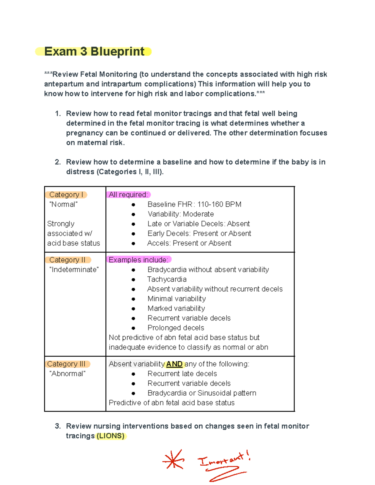OB Fetal monitoring category - ([DP %OXHSULQW 5HYLHZ )HWDO 0RQLWRULQJ ...