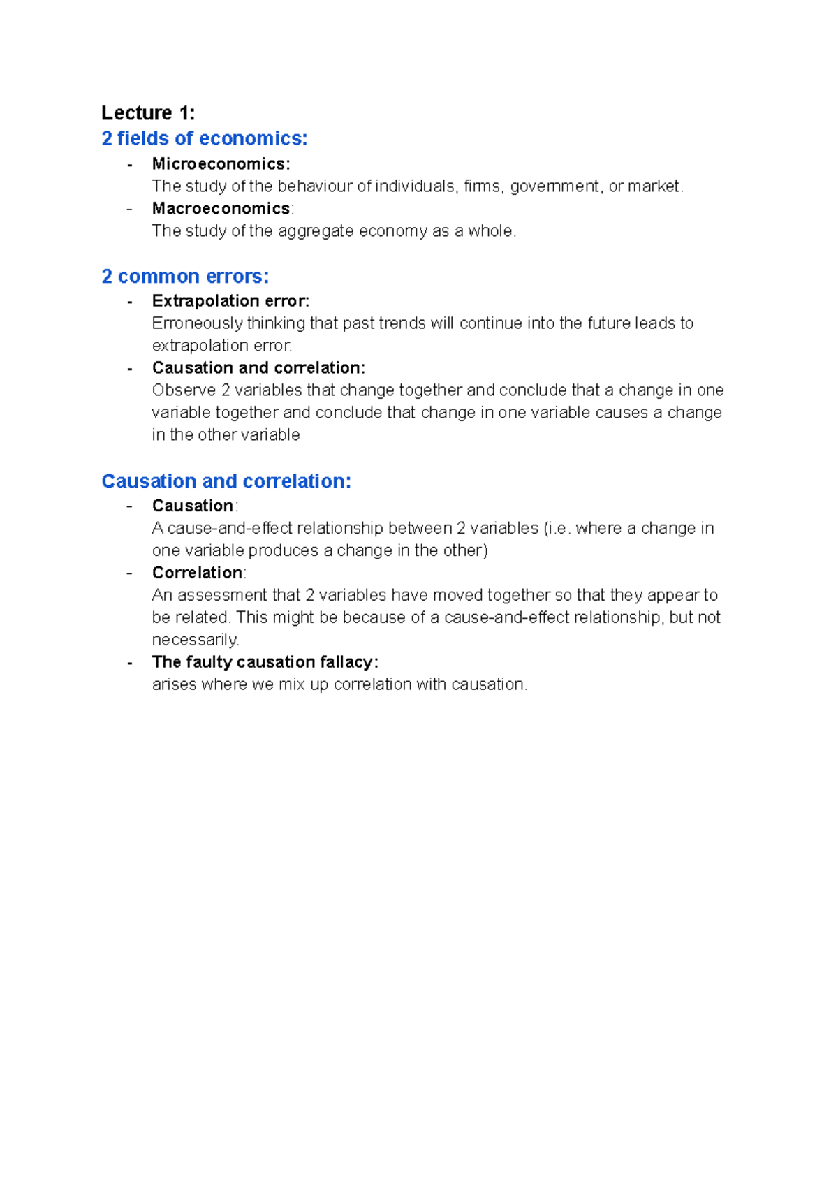 Week 1 Intro - Lecture notes 1 - Lecture 1: 2 fields of economics ...