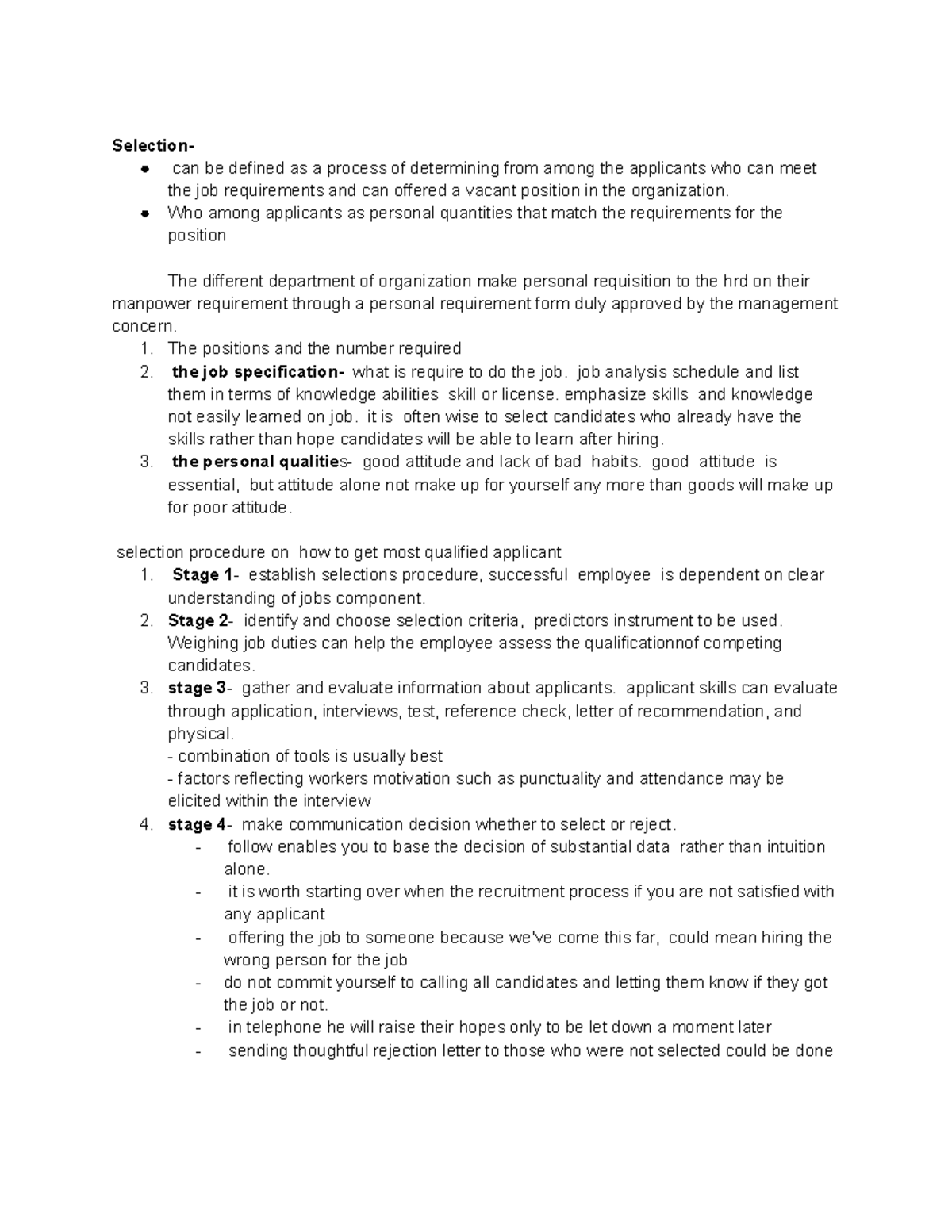 Module 4 selection and placement - Selection- can be defined as a ...