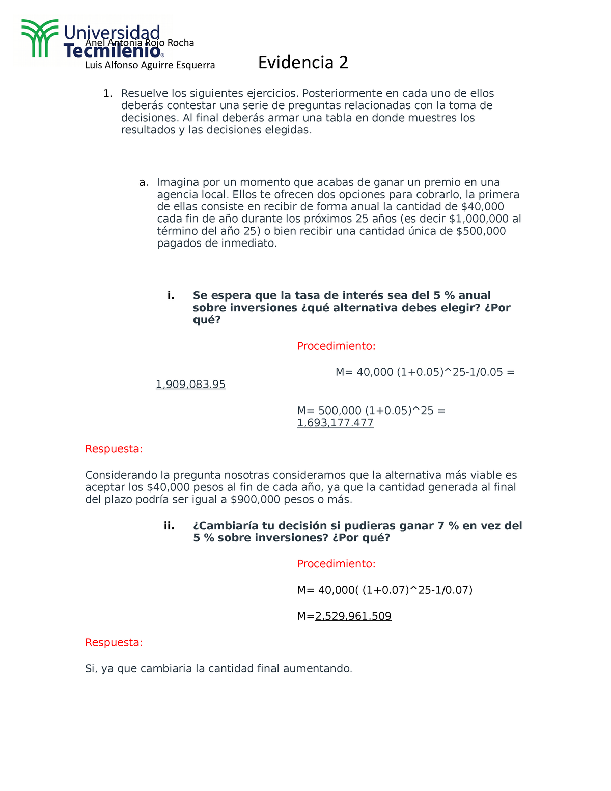 Evidencia 2 Mate Máticas Financieras Al Luis Alfonso Aguirre Esquerra Evidencia 2 Resuelve Los 5767