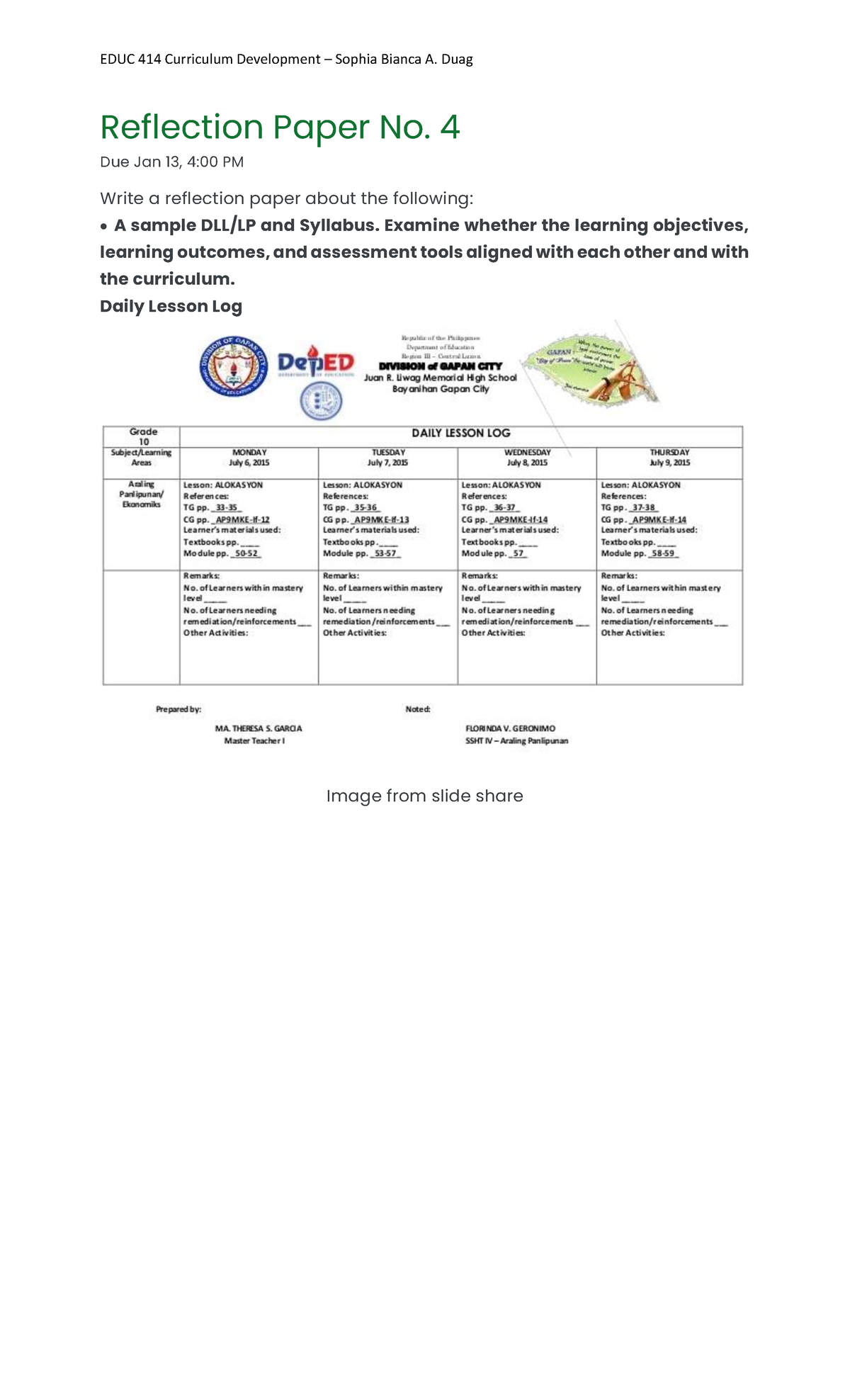 (Sophia Bianca A. Duag) EDUC 414 Curriculum Development Reflection ...