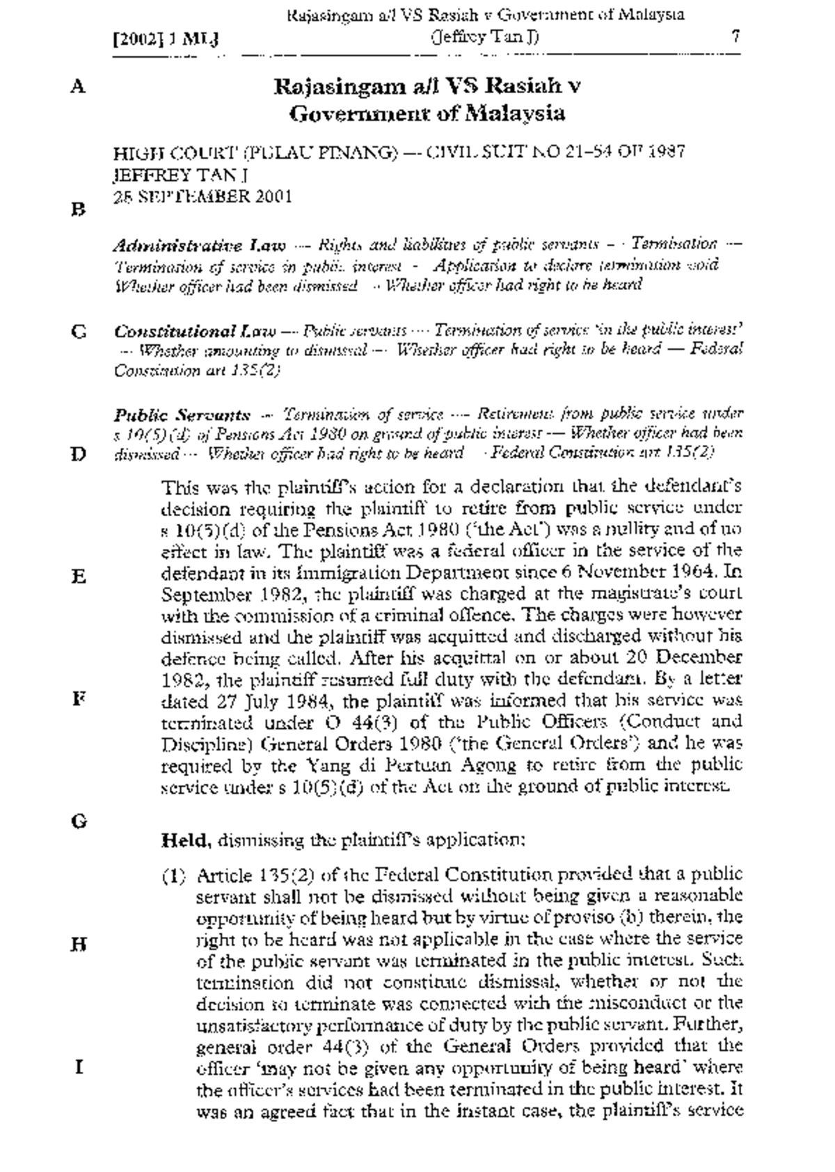Rajasingam AL vs Rasiah v Government OF MAL - Malaysian Legal System ...
