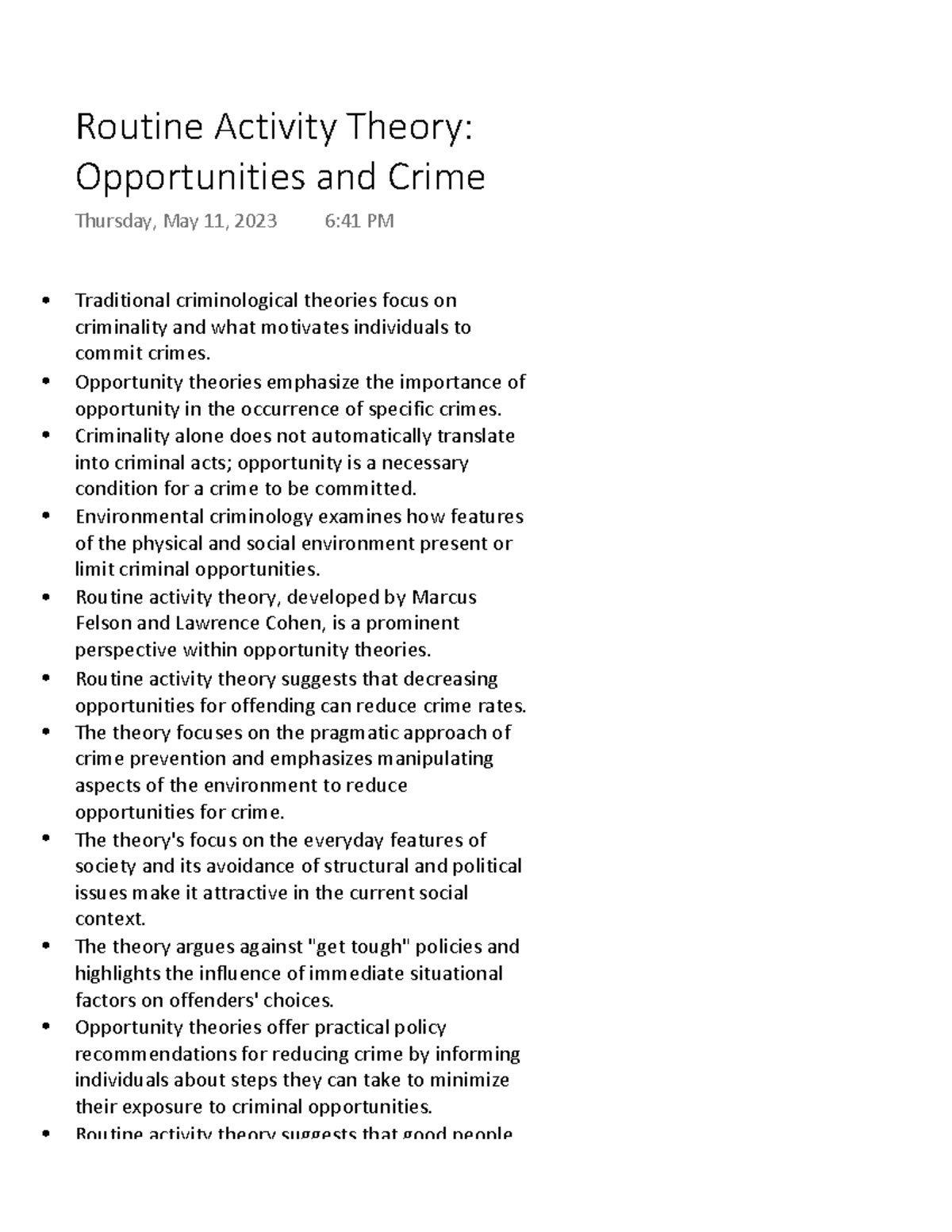 Routine Activity Theory: Opportunities And Crime - Traditional ...