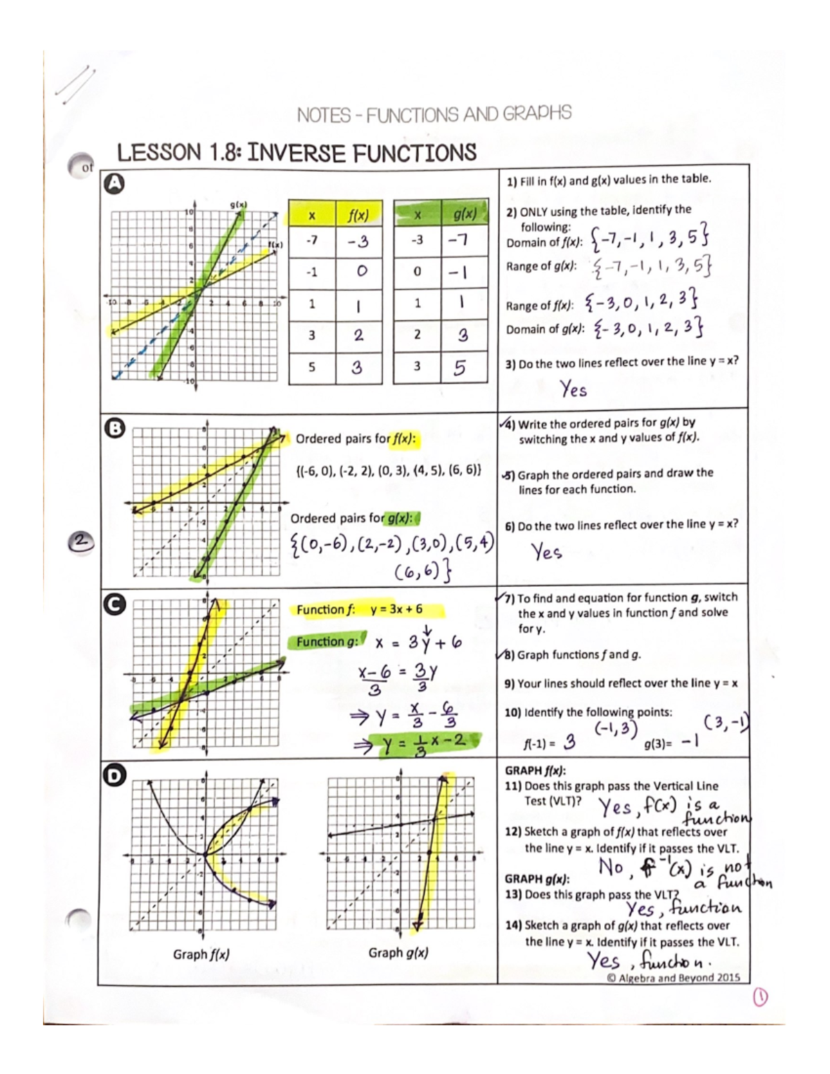 Notes - Functions AND Graphs - NOTES FUNCTIONS AND GRAPHS LESSON 1 ...