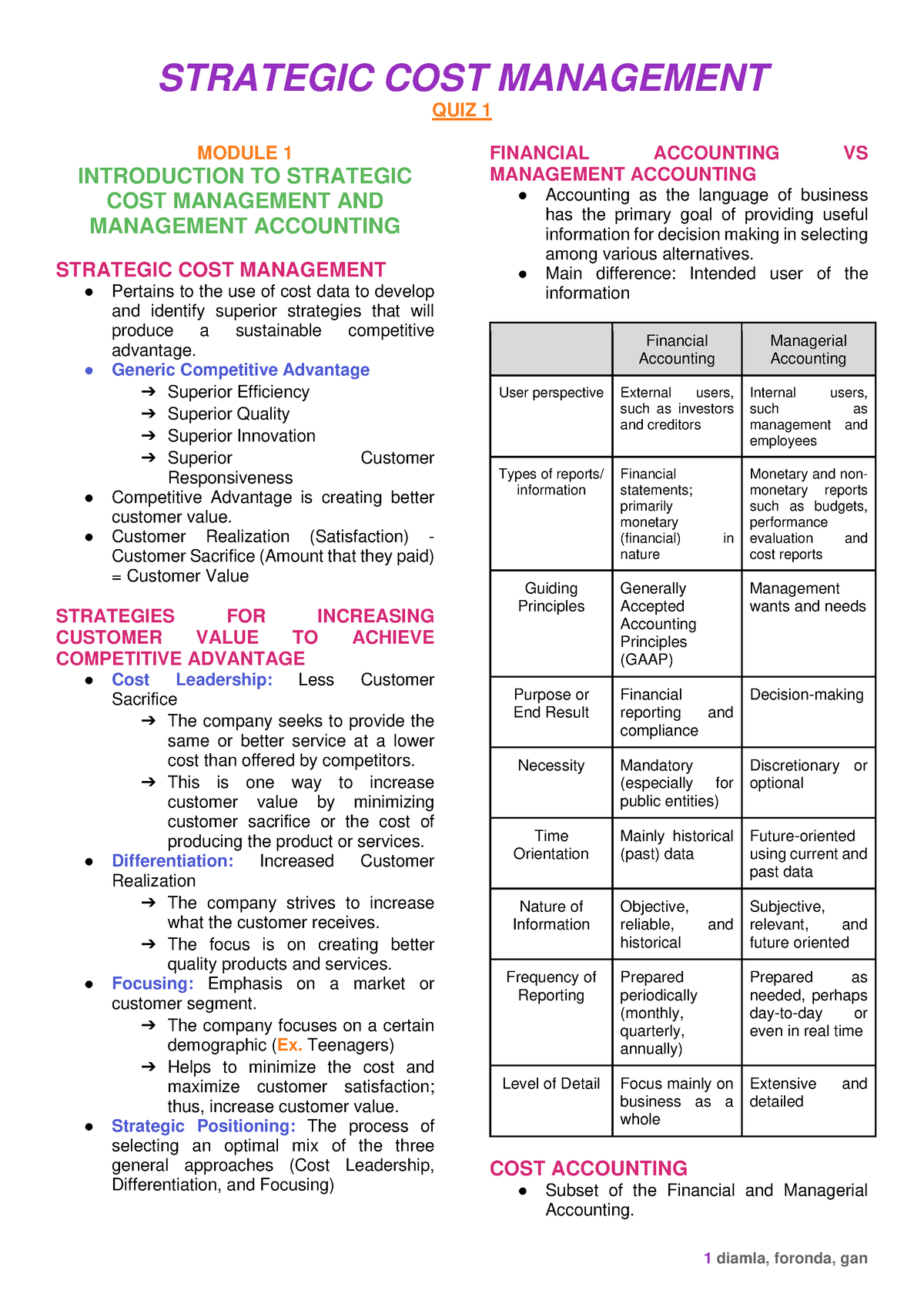 1- Stratcost - ASDAFSAFSSA - STRATEGIC COST MANAGEMENT QUIZ 1 MODULE 1 ...