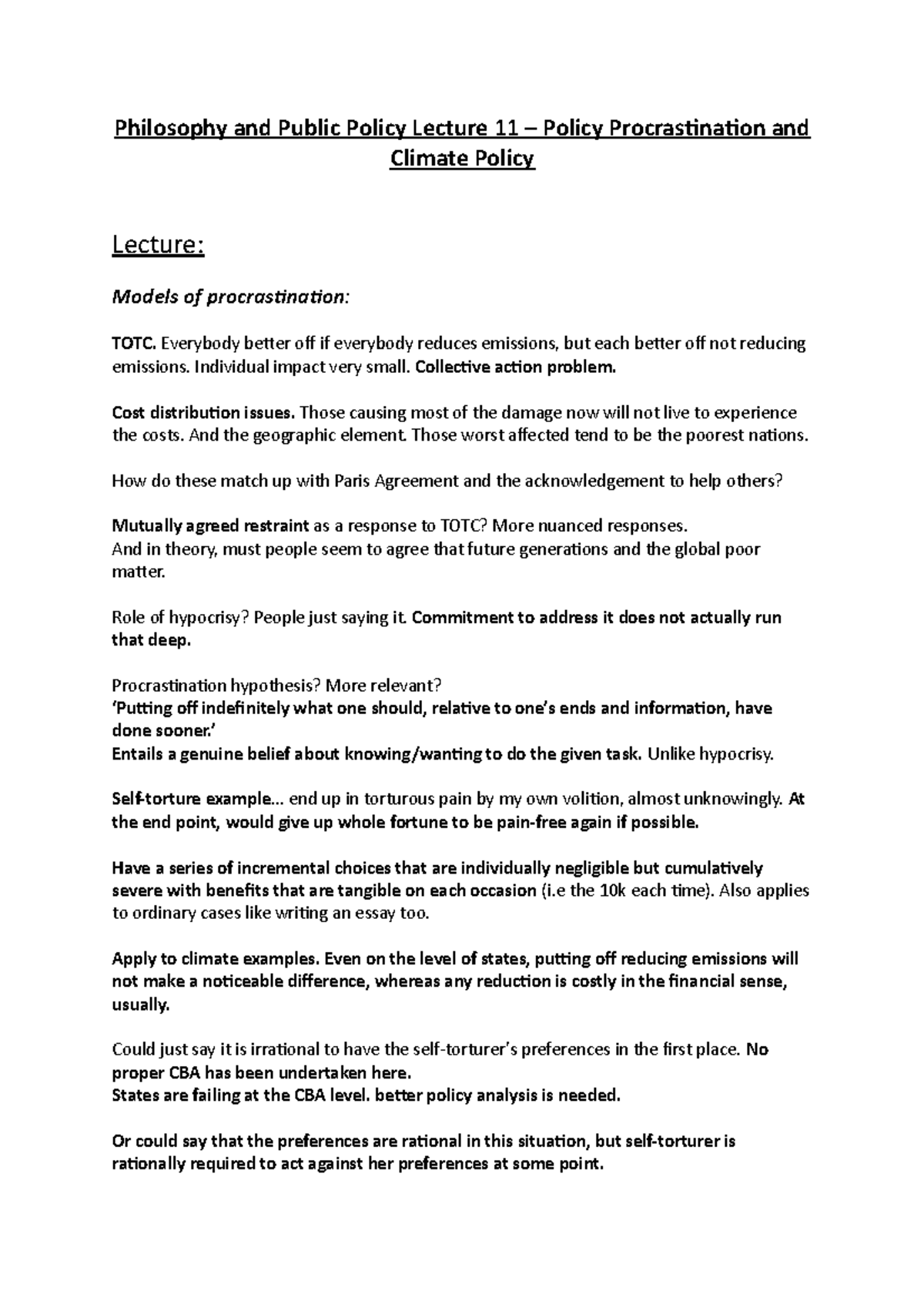 Philosophy and Public Policy Lecture 11 – Policy Procrastination and ...