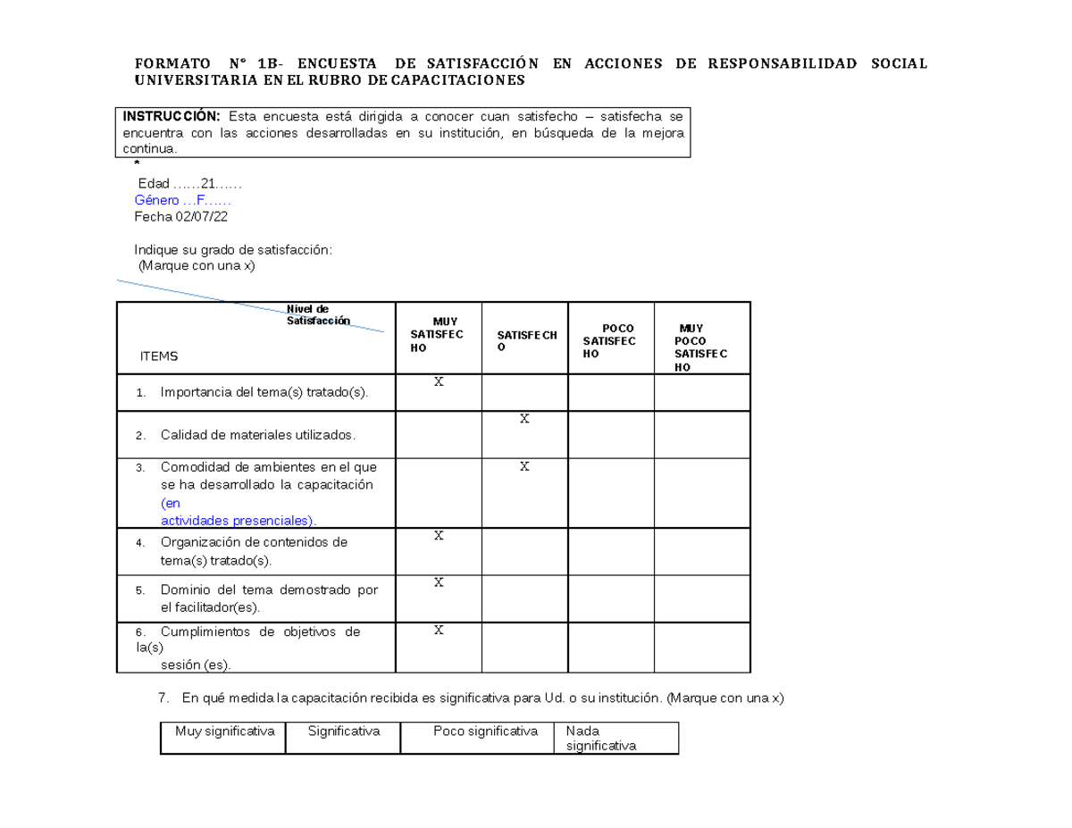 Encuesta DE Satisfacción MORI - FORMATO N° 1B- ENCUESTA DE SATISFACCIÓN