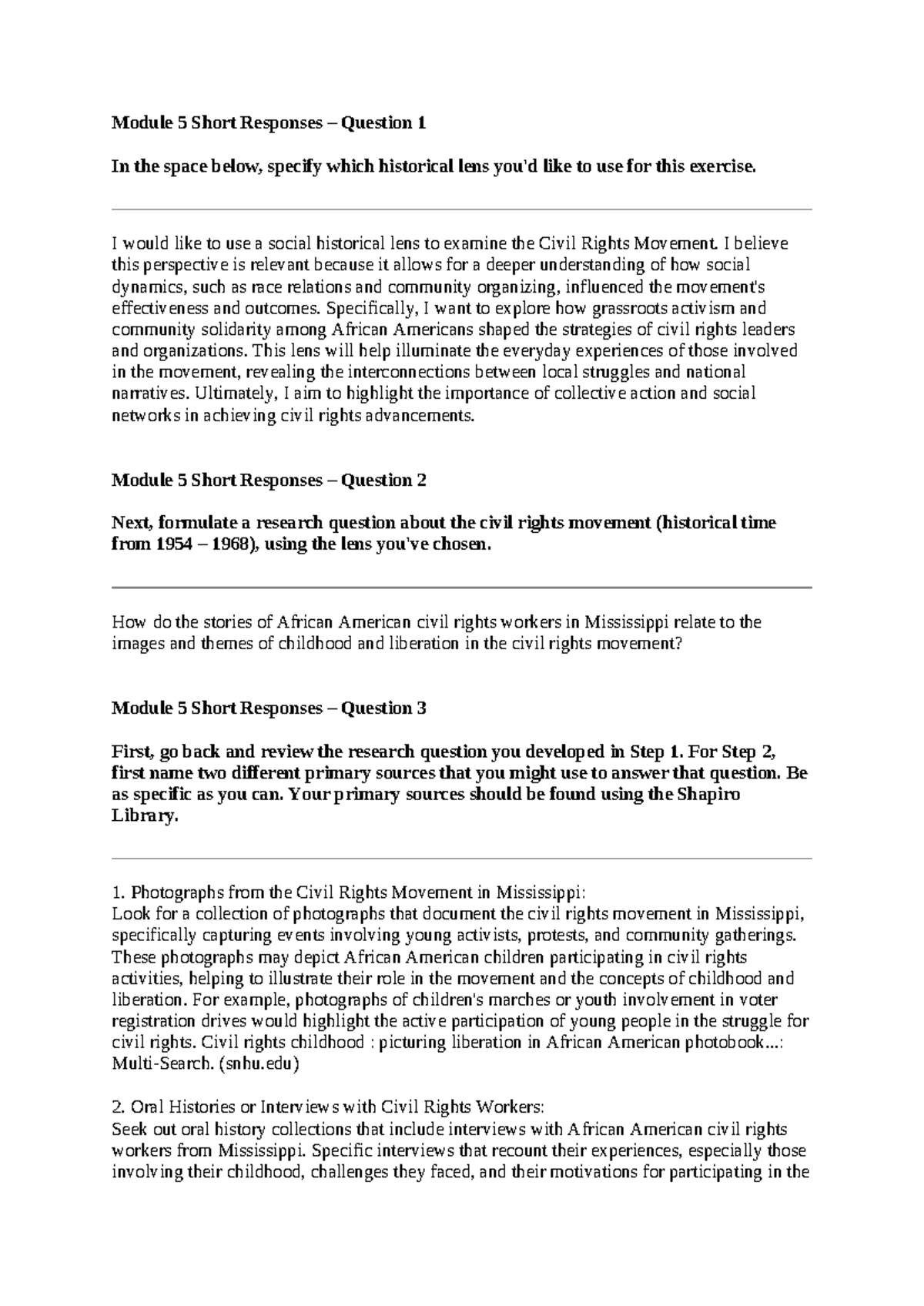 Mandy Perry HIS 200 Applied History - Module 5 Short Responses ...