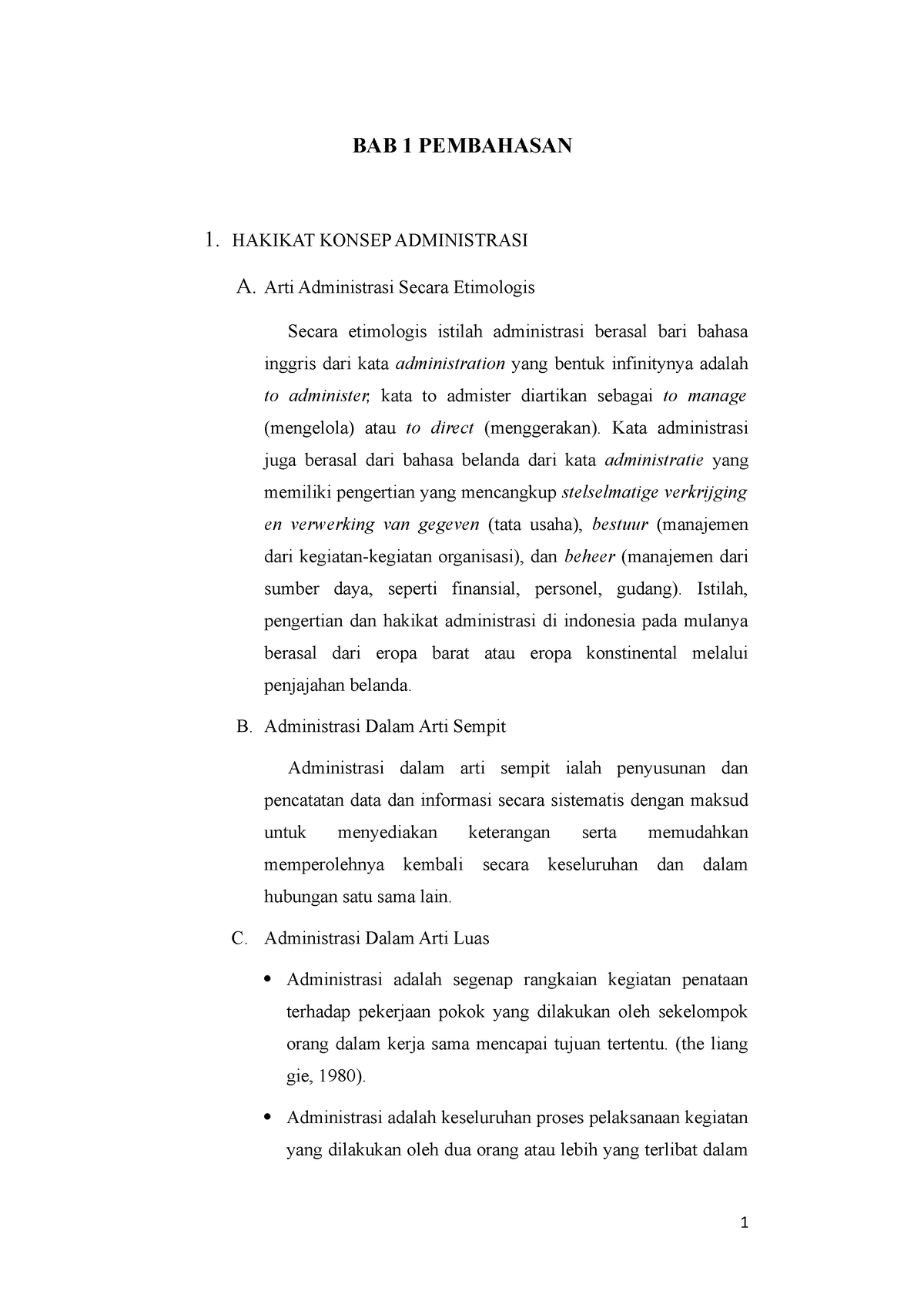 Pengantar ILMU Administrasi Dasar Dasar Administrasi - BAB 1 PEMBAHASAN ...