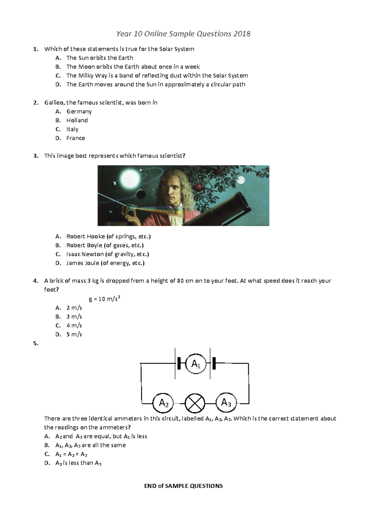 Year 10 Online Sample Questions 2018 - Year 10 Online Sample Questions ...