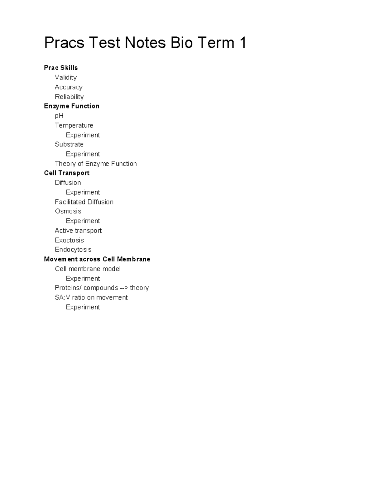 Pracs Test Notes Bio Term 1 - Substrate ####### Concentrate increase → ...
