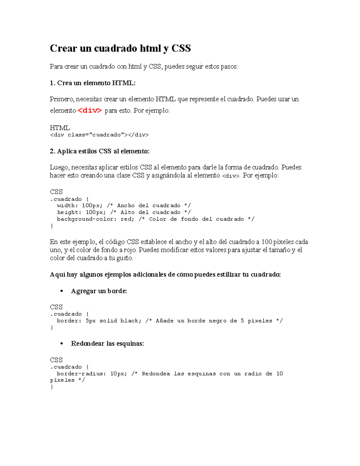 Practicar circulo y cuadrado - Crear un cuadrado html y CSS Para crear ...