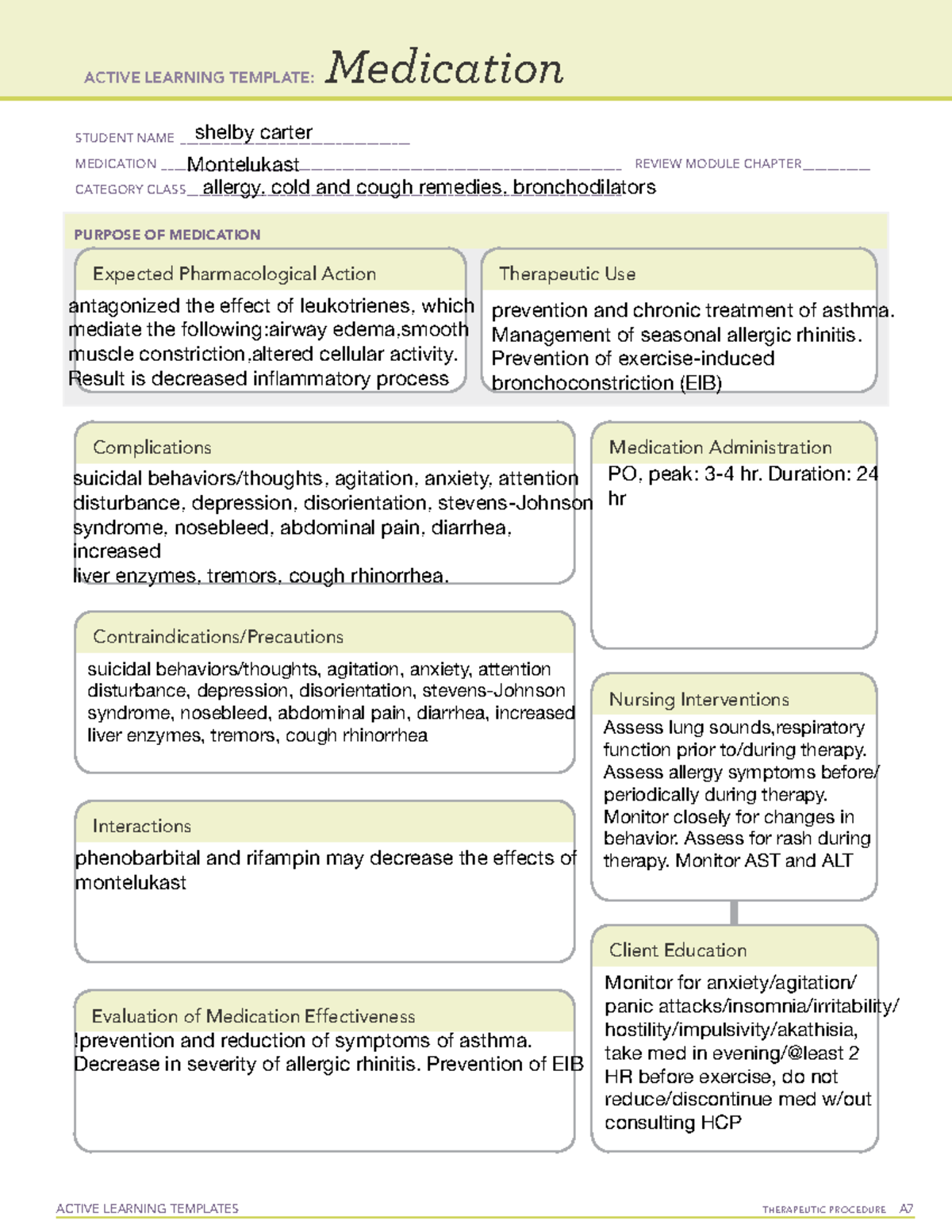 Montelukast med templates ACTIVE LEARNING TEMPLATES THERAPEUTIC