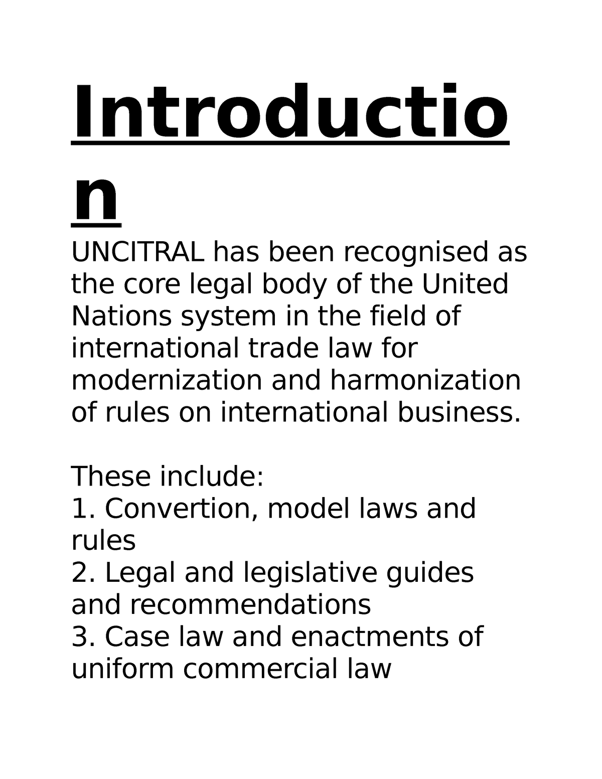 Uncitral Model - Introductio N UNCITRAL Has Been Recognised As The Core ...