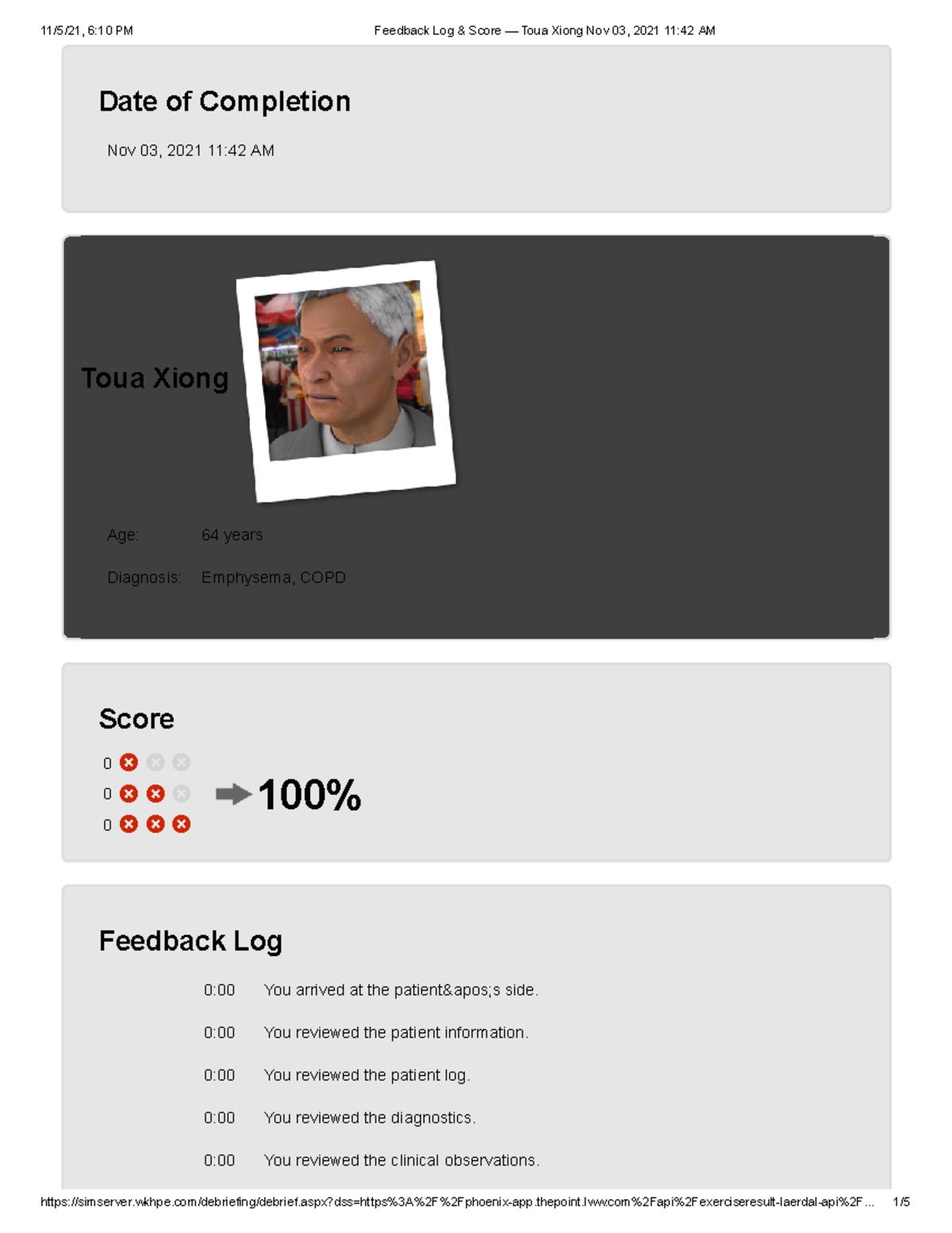 Feedback Log & Score — Toua Xiong - Date of Completion Nov 03, 2021 11: ...