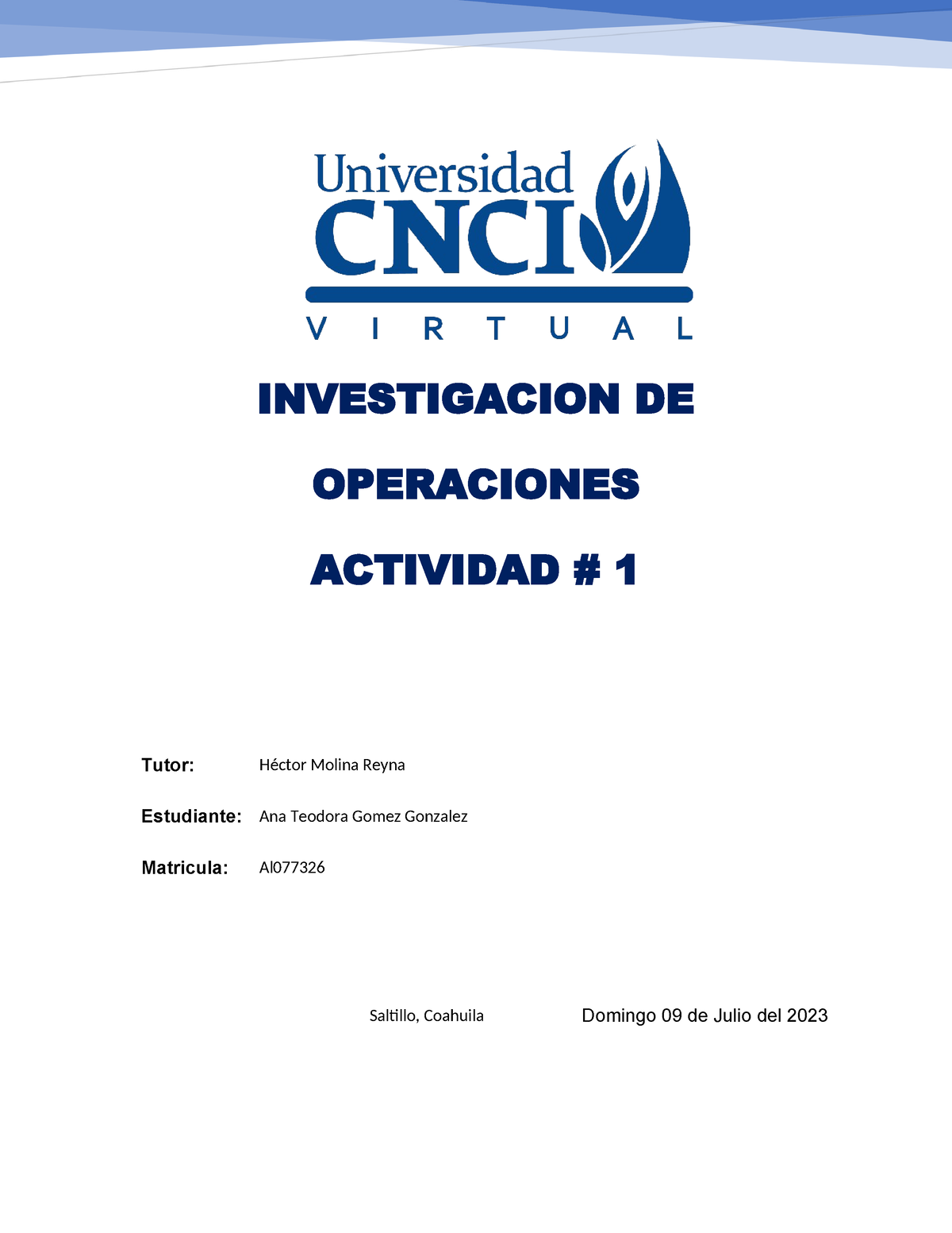 ACT 1 Investigacion DE Operaciones - INVESTIGACION DE OPERACIONES ...