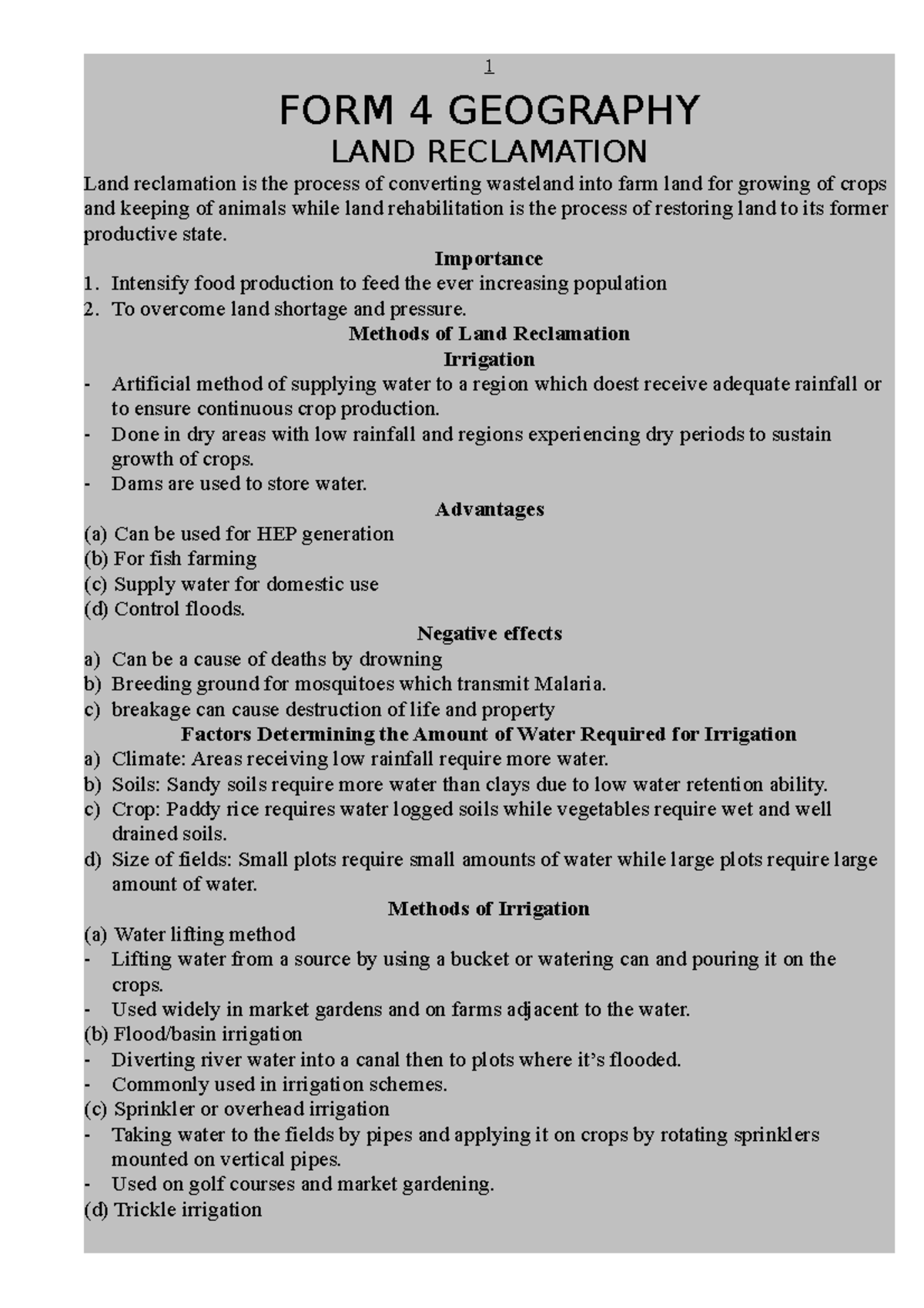 FORM 4 Geography FORM 4 GEOGRAPHY LAND RECLAMATION Land reclamation