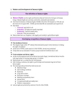 Topic 1 Legal Studies - Human Rights - The nature and development of ...
