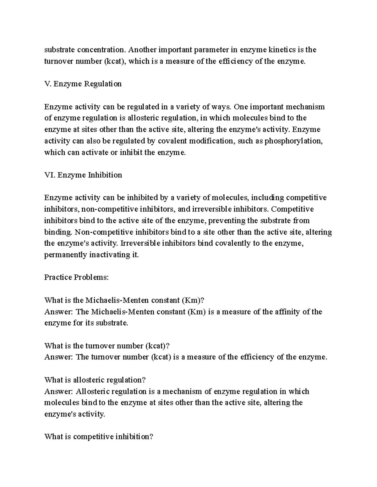 Enzymes 2- Google Docs - ENZYME NOTES - substrate concentration ...
