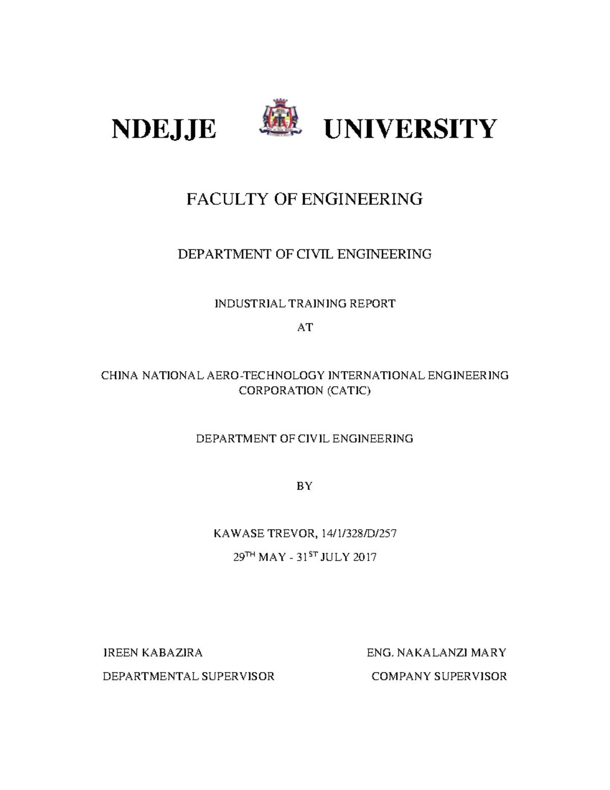 Civil-engineering-internship-report-catic compress - NDEJJE UNIVERSITY ...