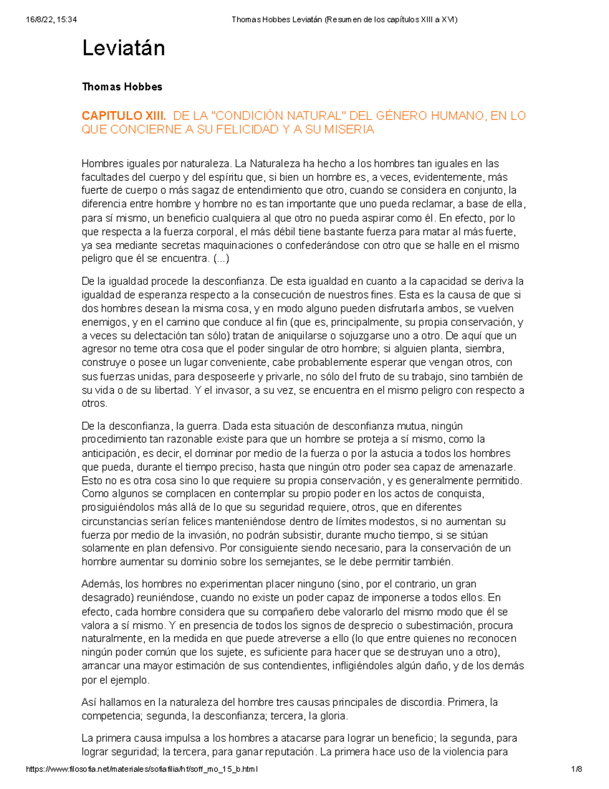 Thomas Hobbes Leviatán (Resumen de los