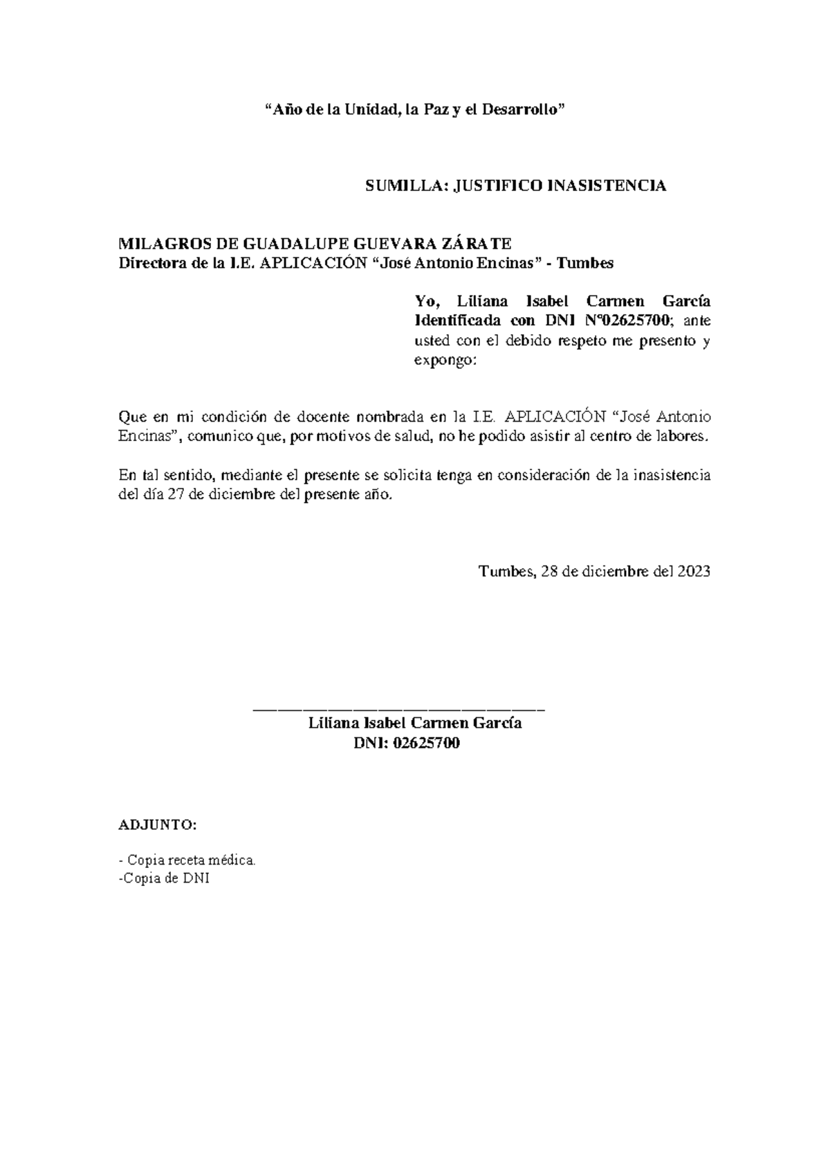 Solicitud DE Permiso 3 - “Año de la Unidad, la Paz y el Desarrollo ...