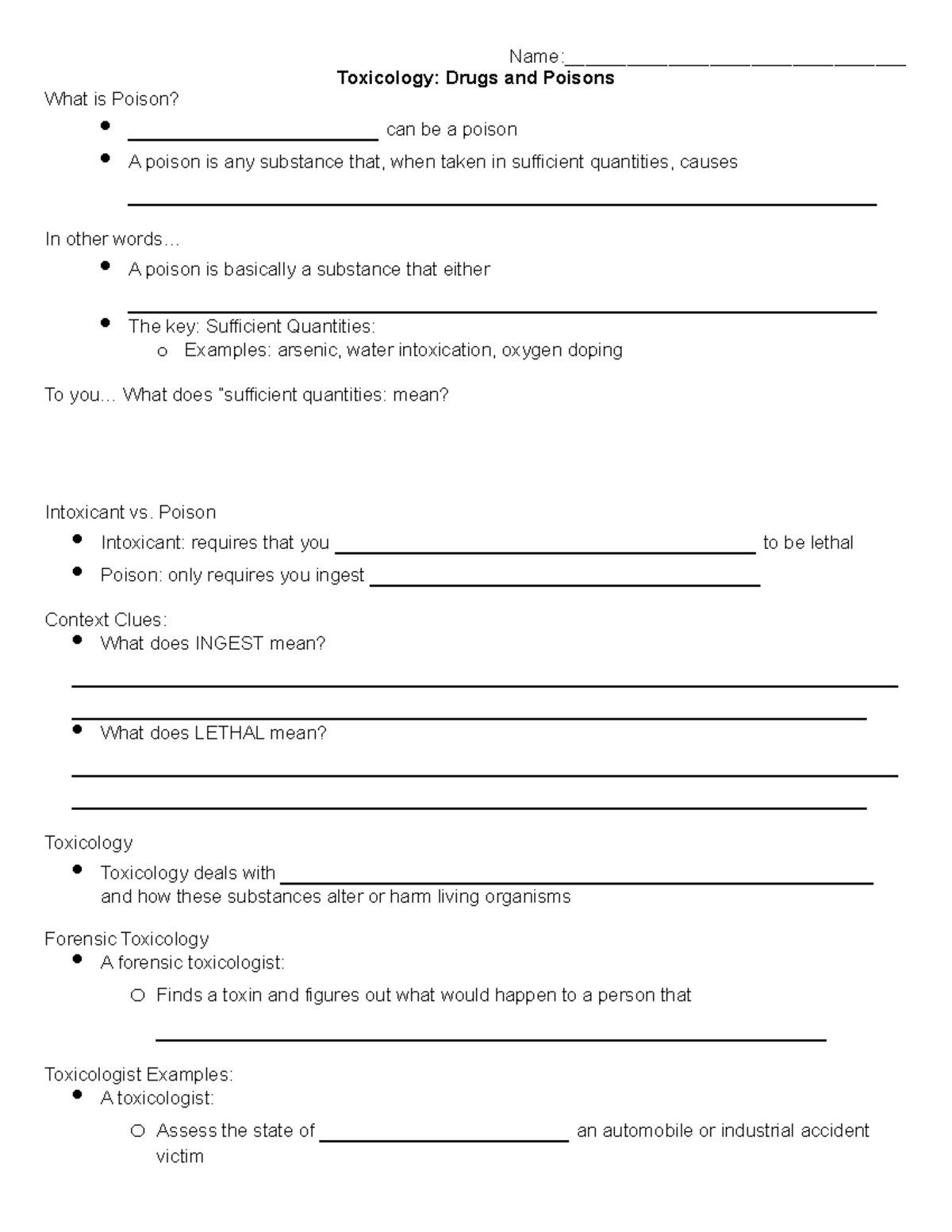 - intro to toxicology and drugs notesheet - Name ...