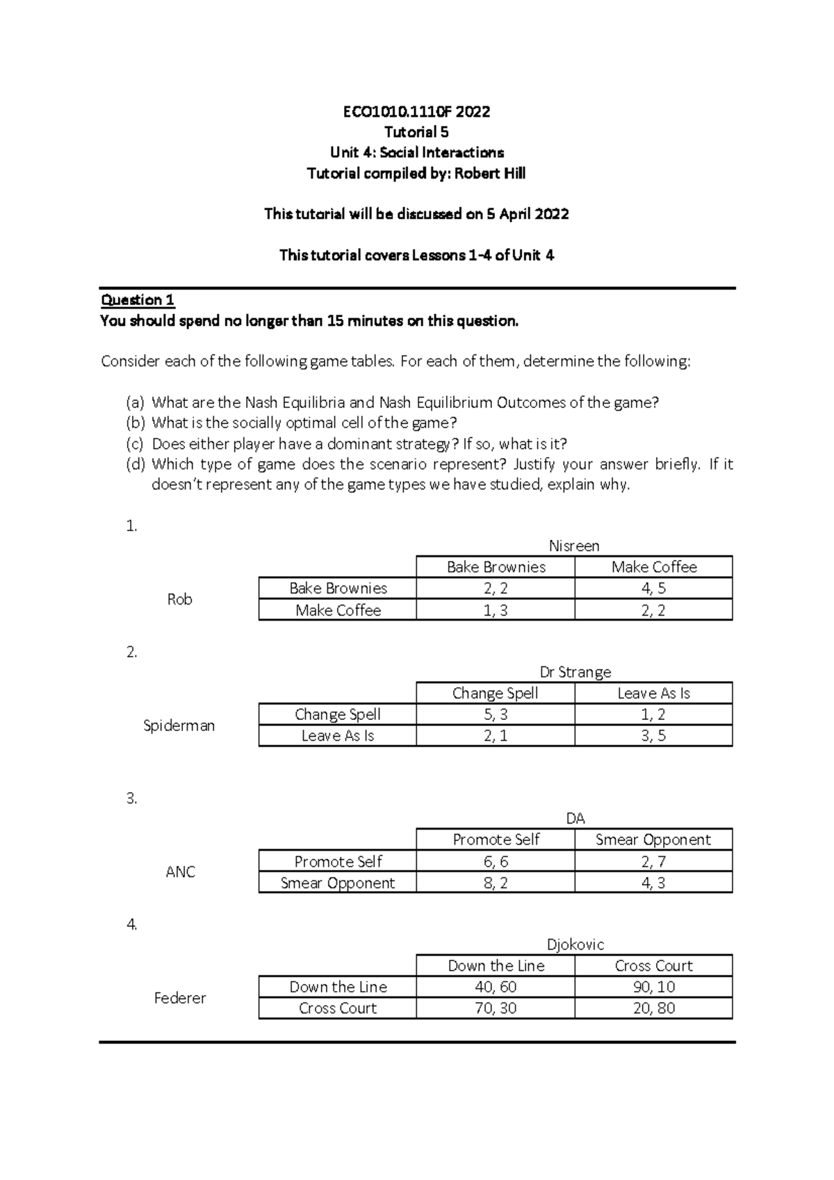 Tutorial+5 - Questions - ECO1010 202 2 Tutorial 5 Unit 4 : Social ...