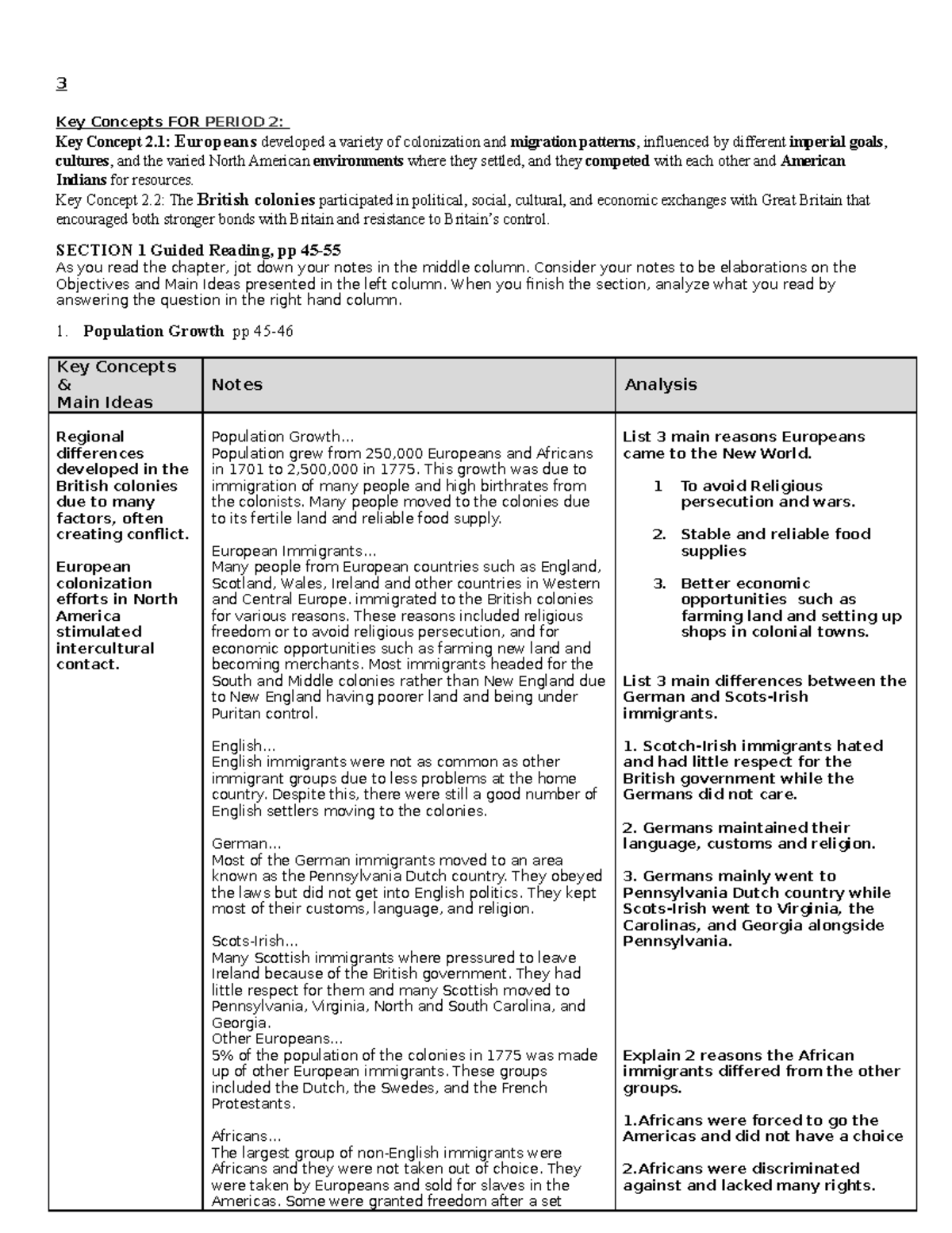 An overview of a unit in American History - 3 Key Concepts FOR PERIOD 2 ...