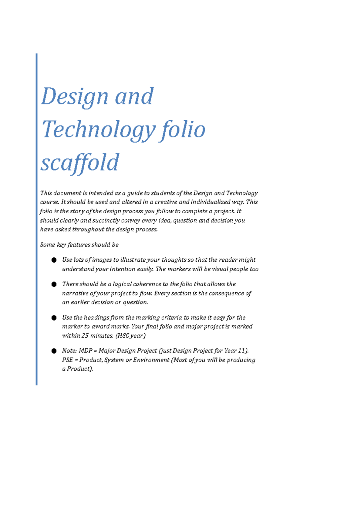 Folio scaffold - Design and Technology folio scaffold This document is ...