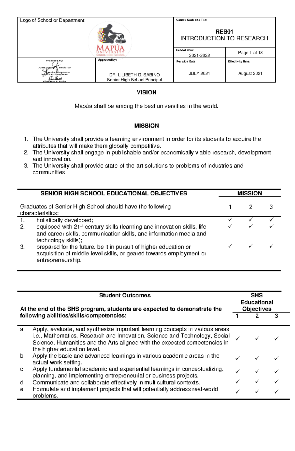 RES01 Syllabus - teacher is - RES INTRODUCTION TO RESEARCH School Year ...