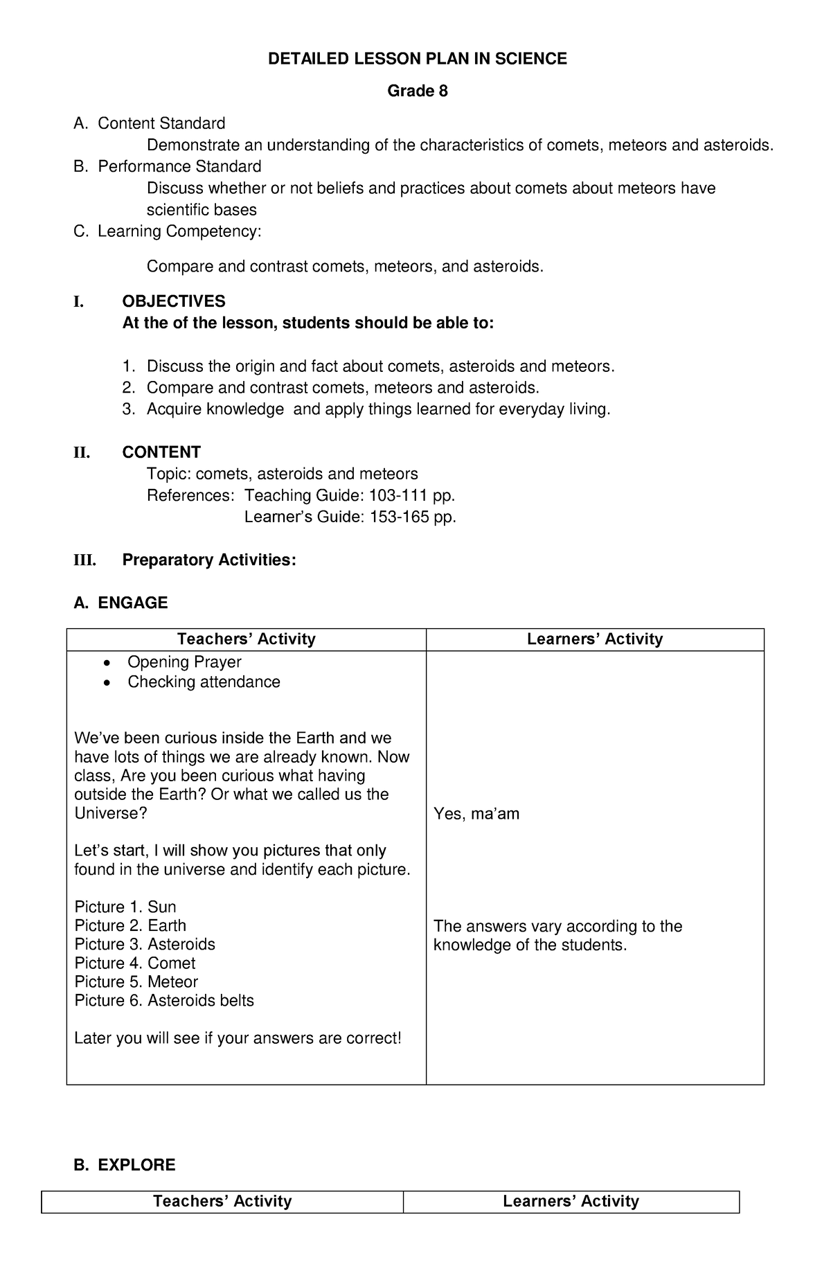 Them - detailed - DETAILED LESSON PLAN IN SCIENCE Grade 8 A. Content ...