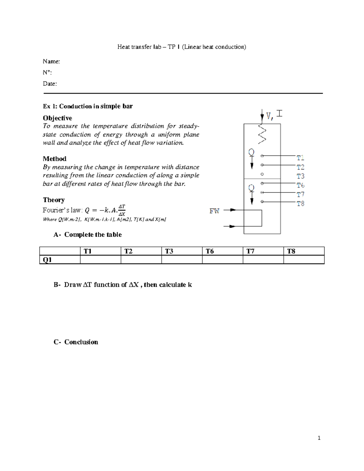 Tp1 heat linear heat conduction 1 Heat transfer lab TP 1 (Linear