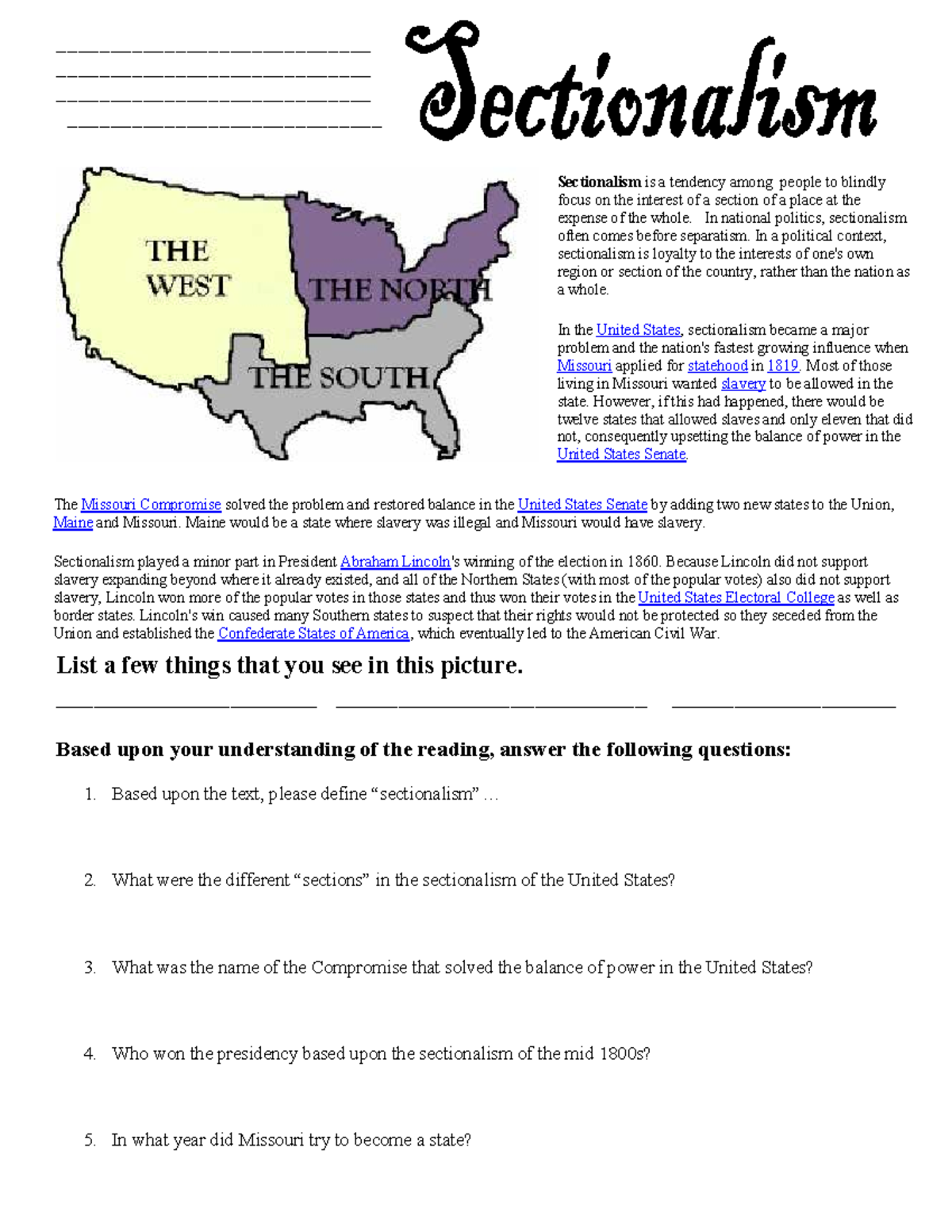 Civil war worksheets academic - - Studocu