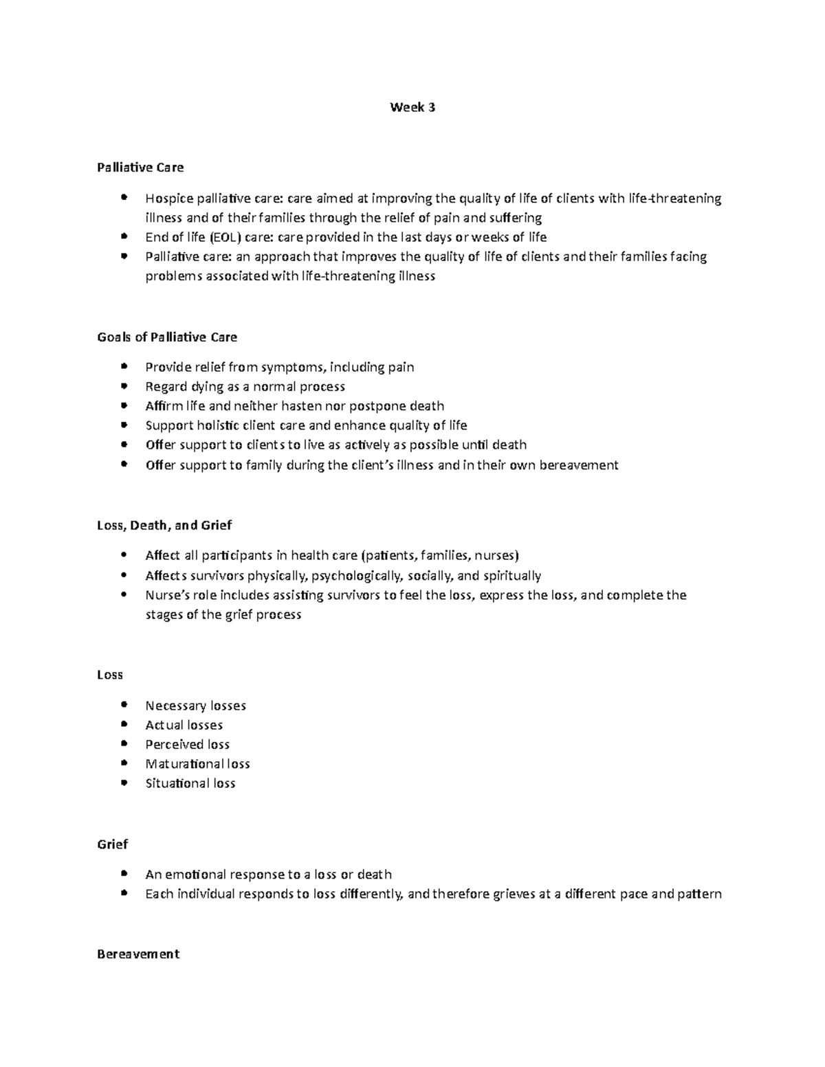 Week 3 Notes - Palliative care - Week 3 Palliative Care Hospice ...
