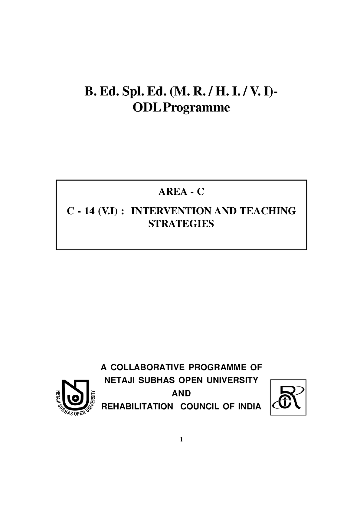 C-14 - Lecture Note - B. Ed. Spl. Ed. (M. R. / H. I. / V. I)- ODL ...