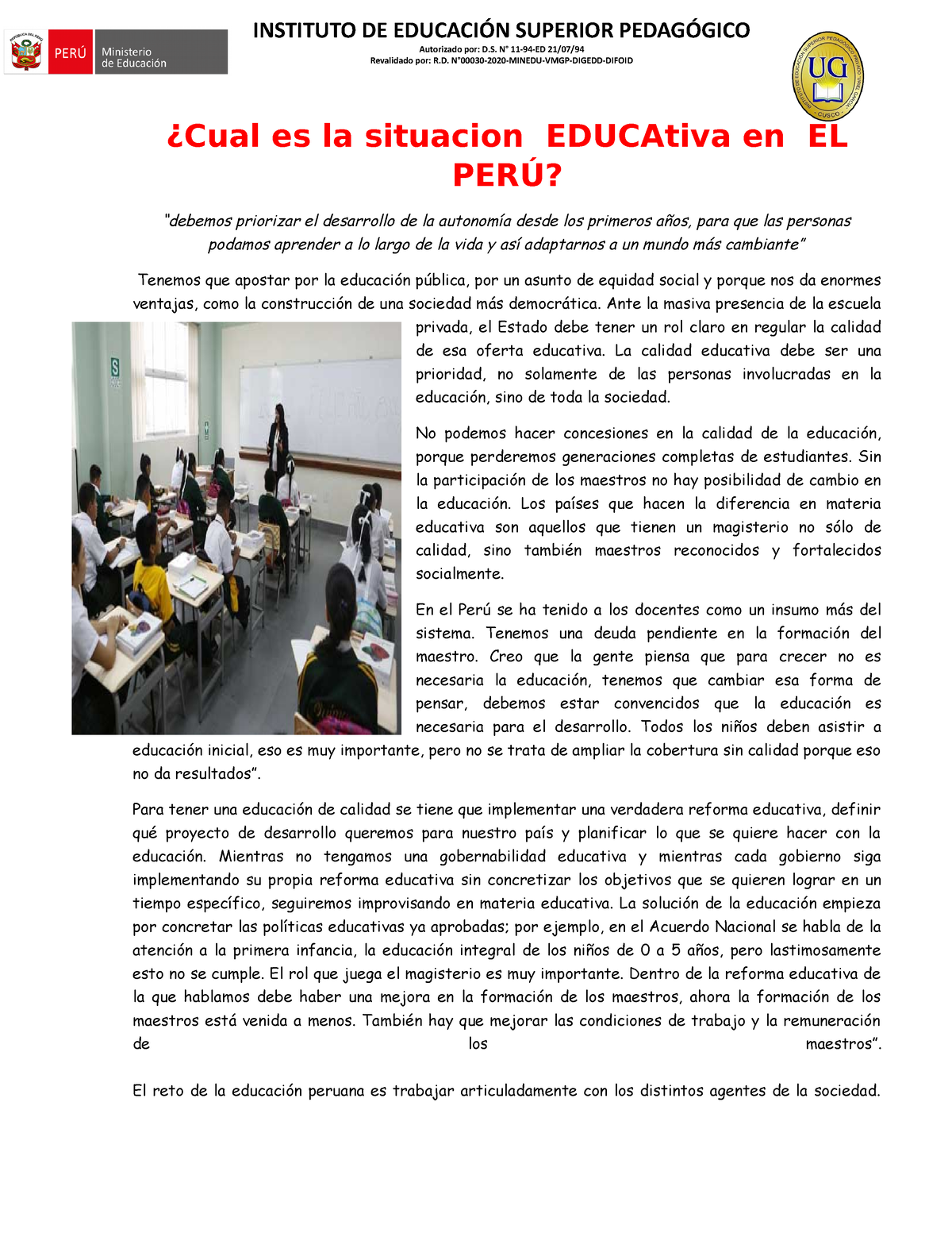 1 LA Educación EN EL PERÚ - ¿Cual Es La Situacion EDUCAtiva En EL PERÚ ...